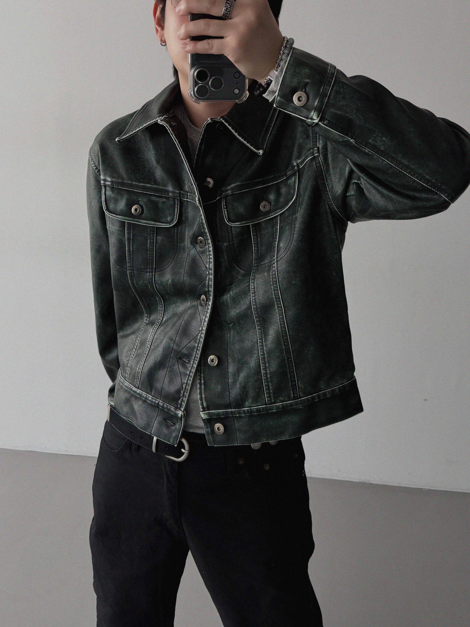 Rex leather trucker crop jacket