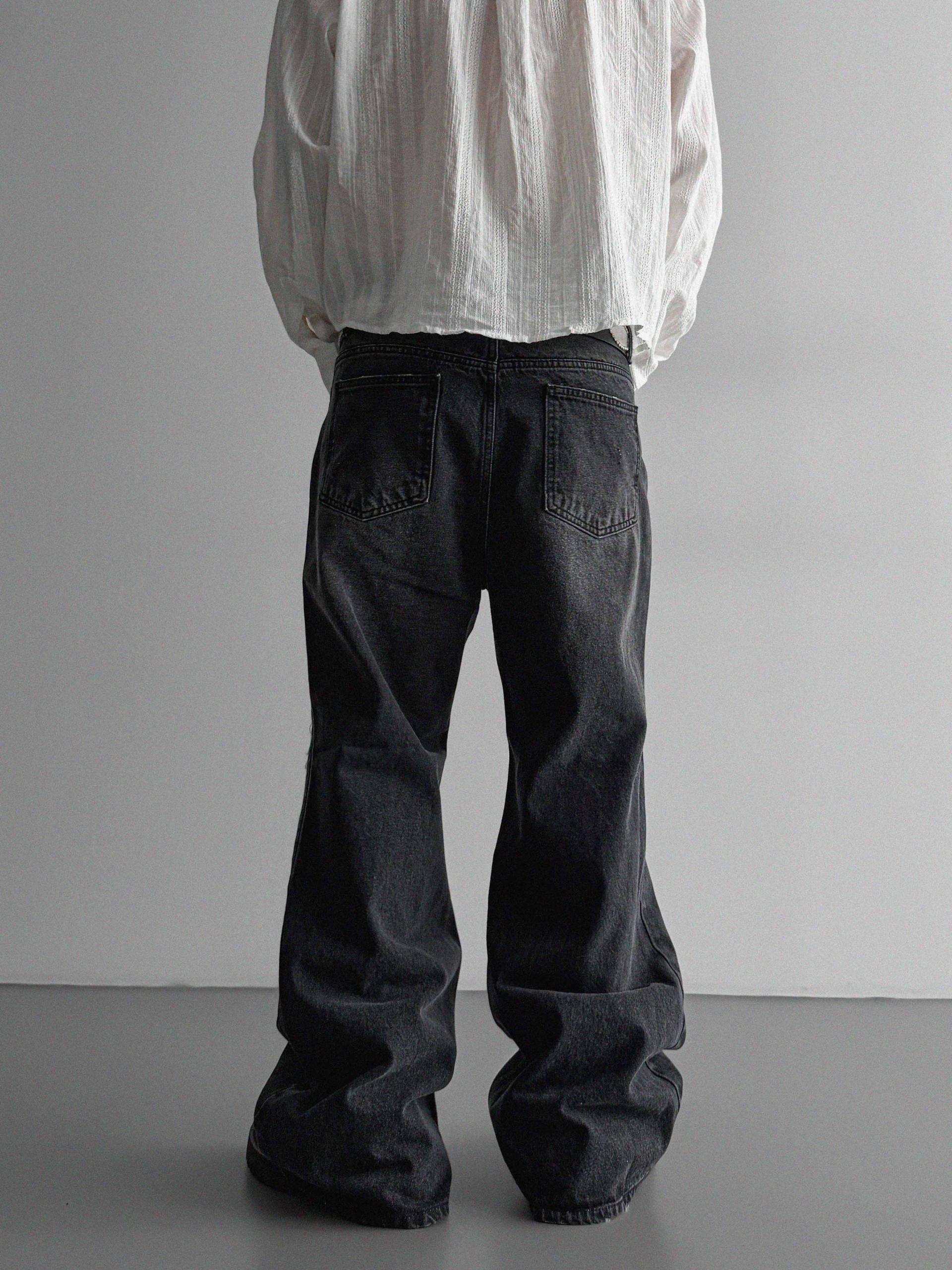 Black damage flared denim pants