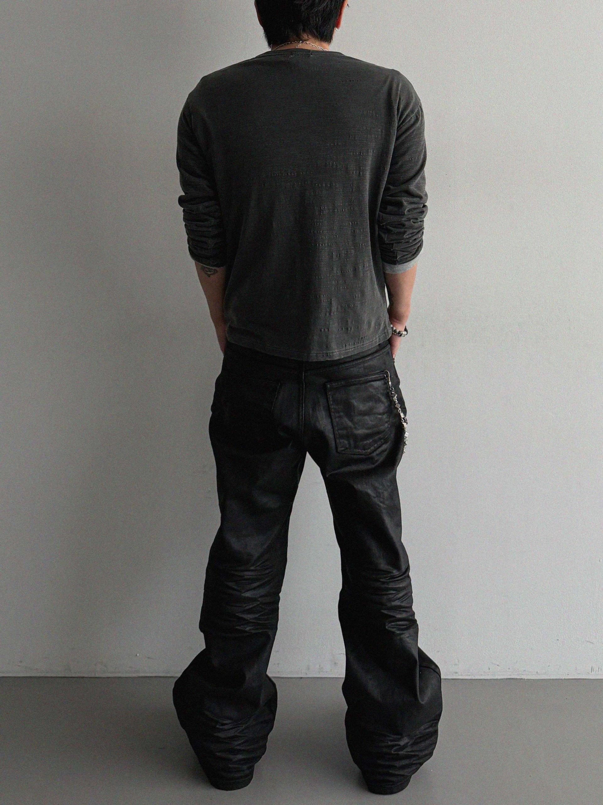 Embo coated semi flare pants