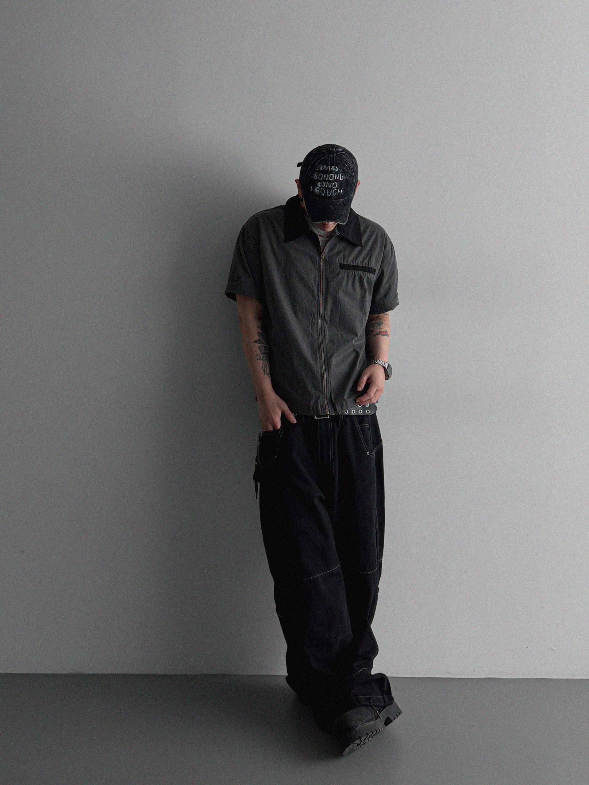 Eyelet pocket balloon denim pants