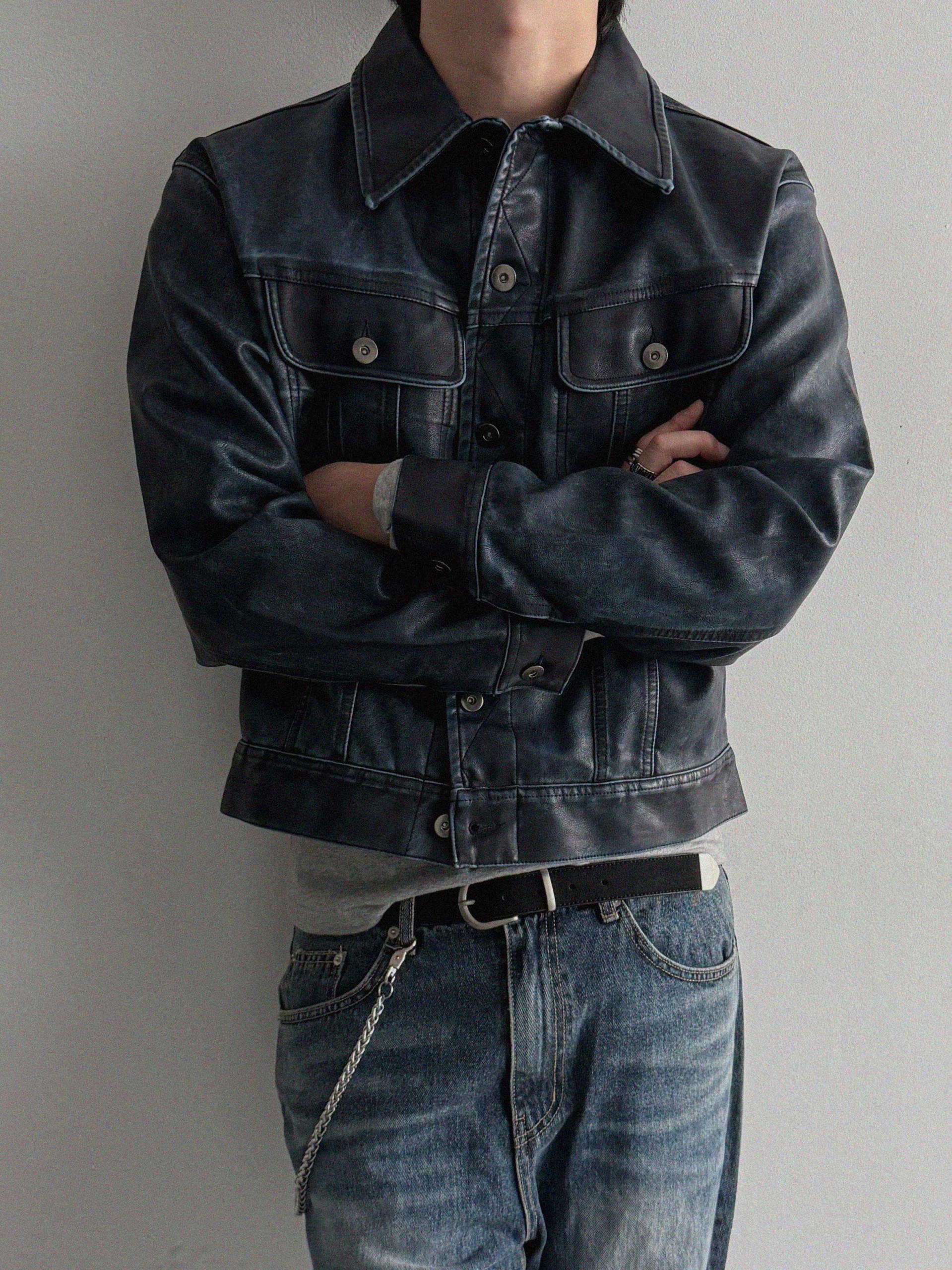 Rex leather trucker crop jacket