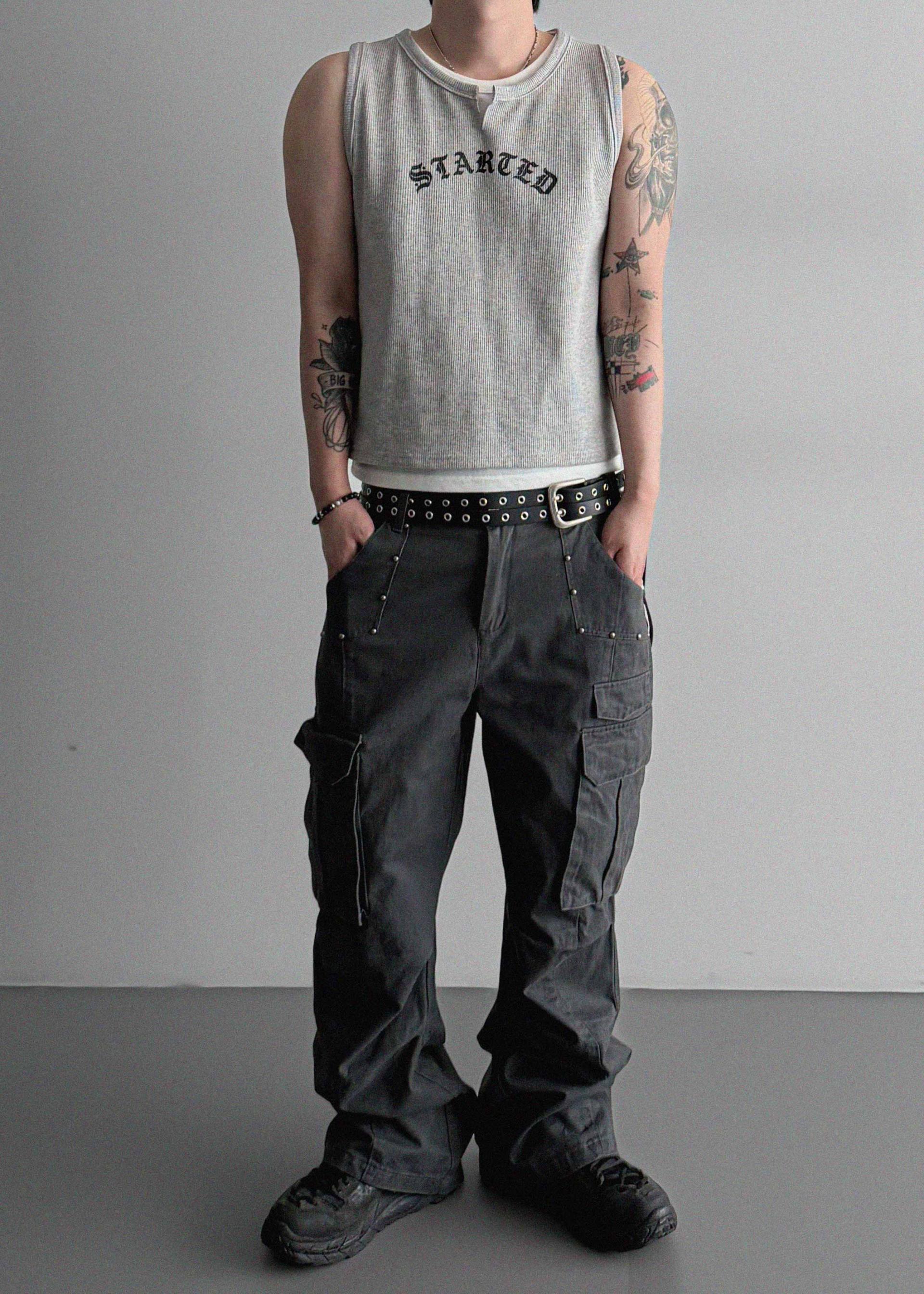 Lettering layer waffle crop sleeveless