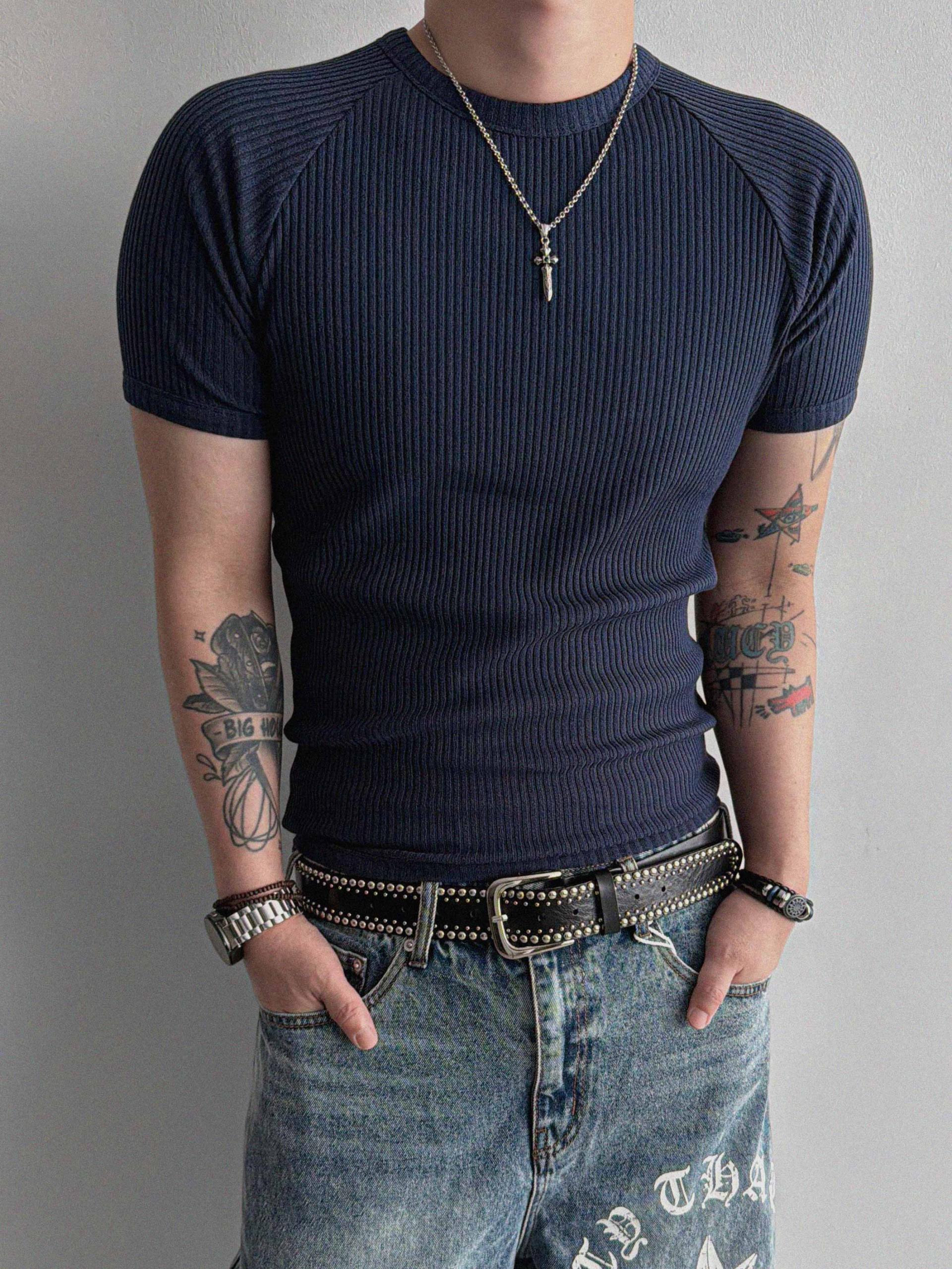 Ribbed raglan muscle half t