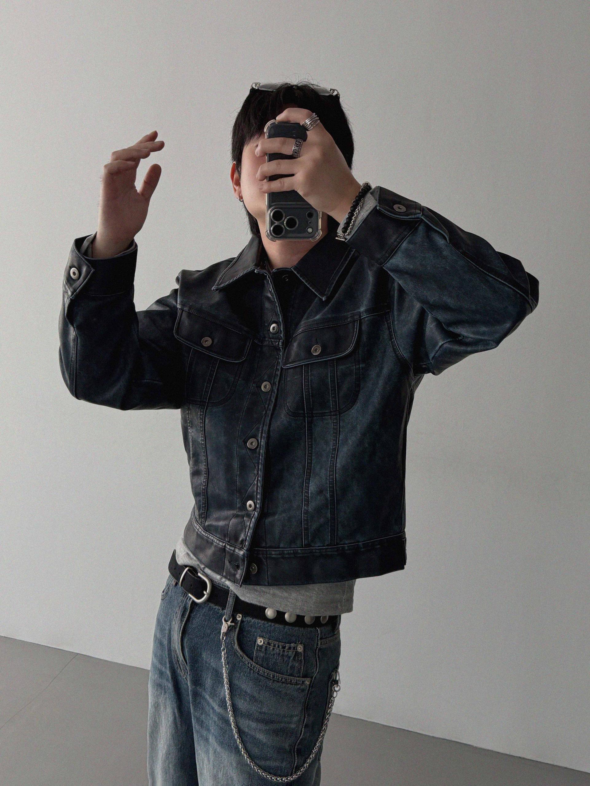 Rex leather trucker crop jacket