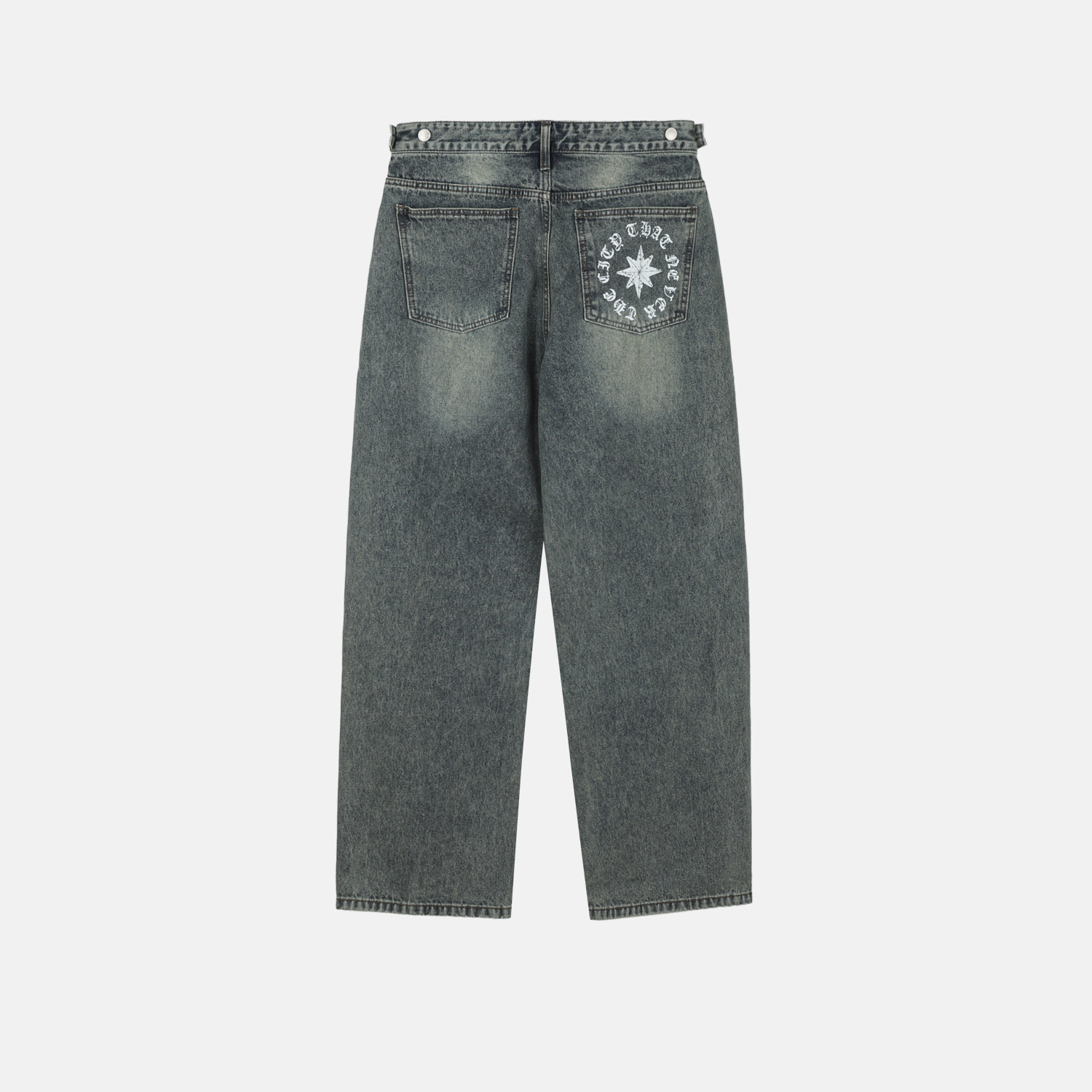 Star lettering curved denim pants