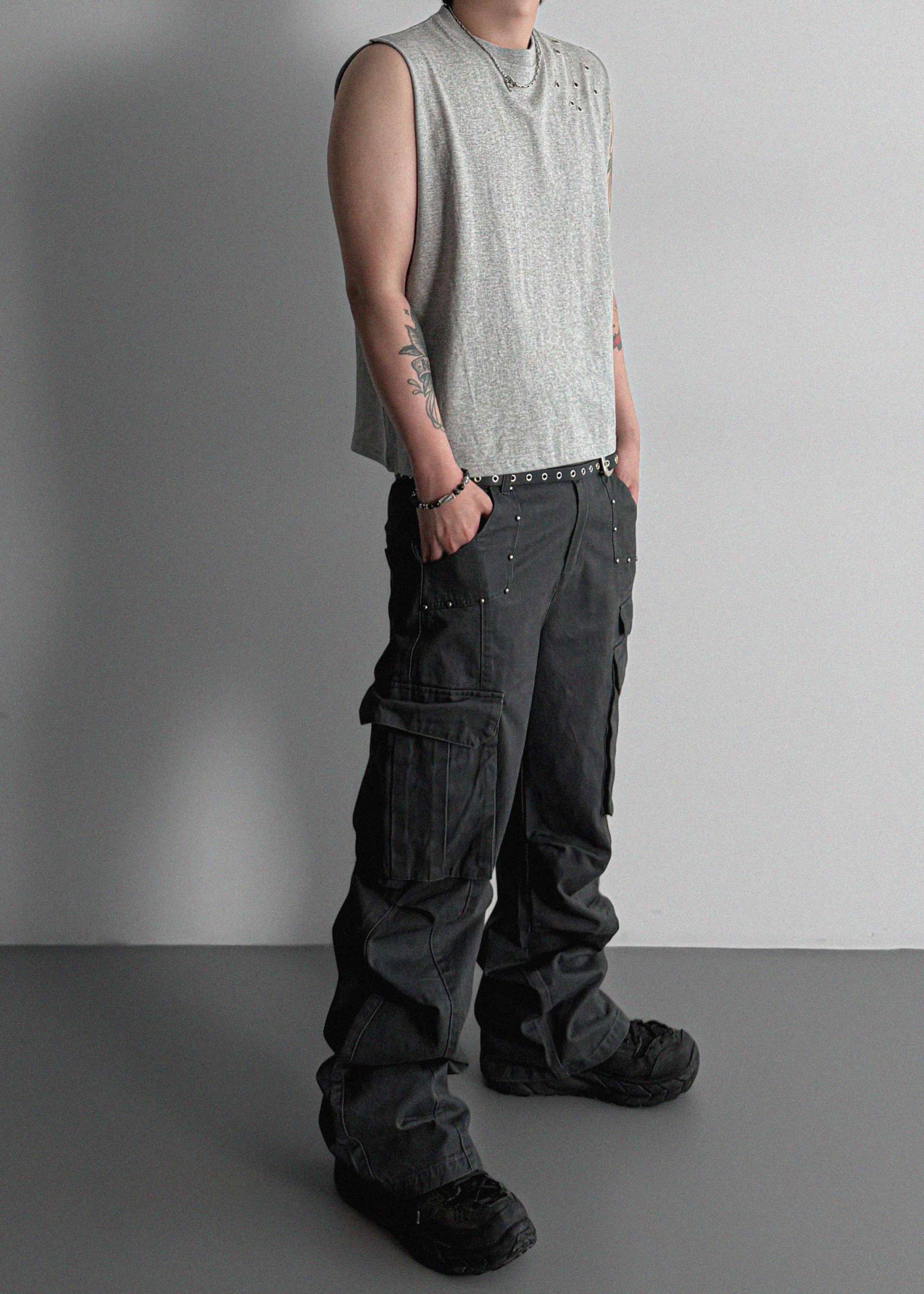 Dying stud cargo flared pants