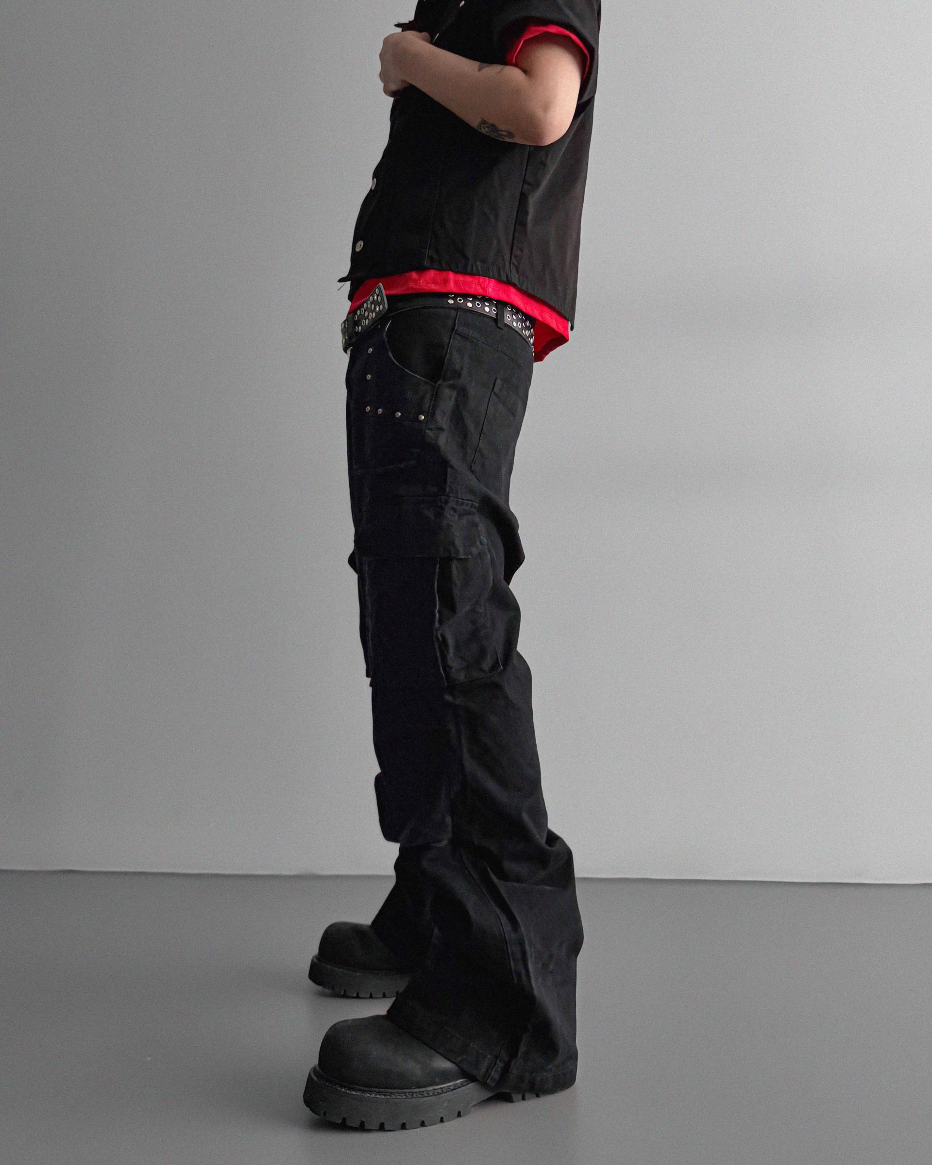 Dying stud cargo flared pants
