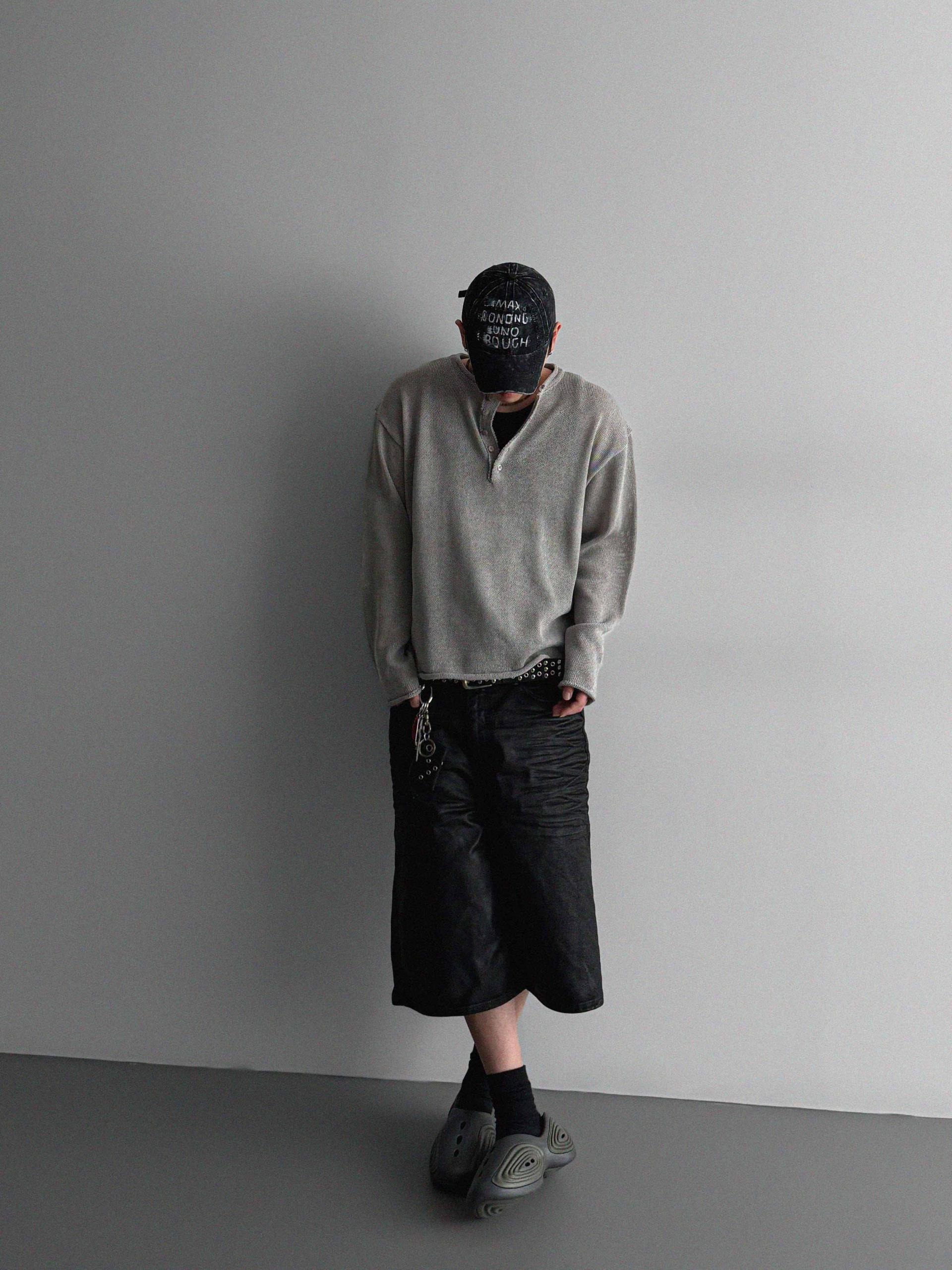 Summer henley neck see-through knit