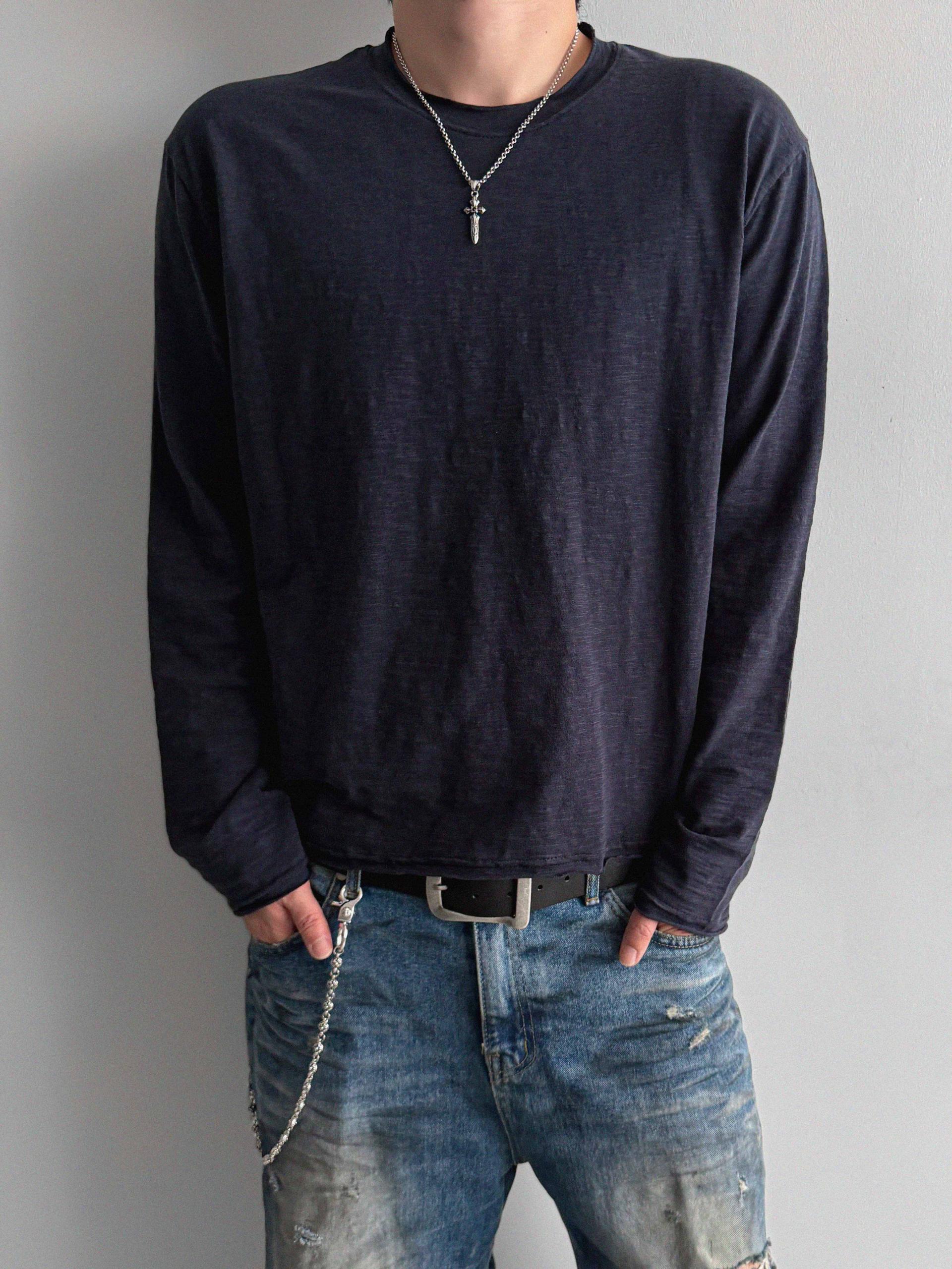 Slub cuting crop long sleeve t