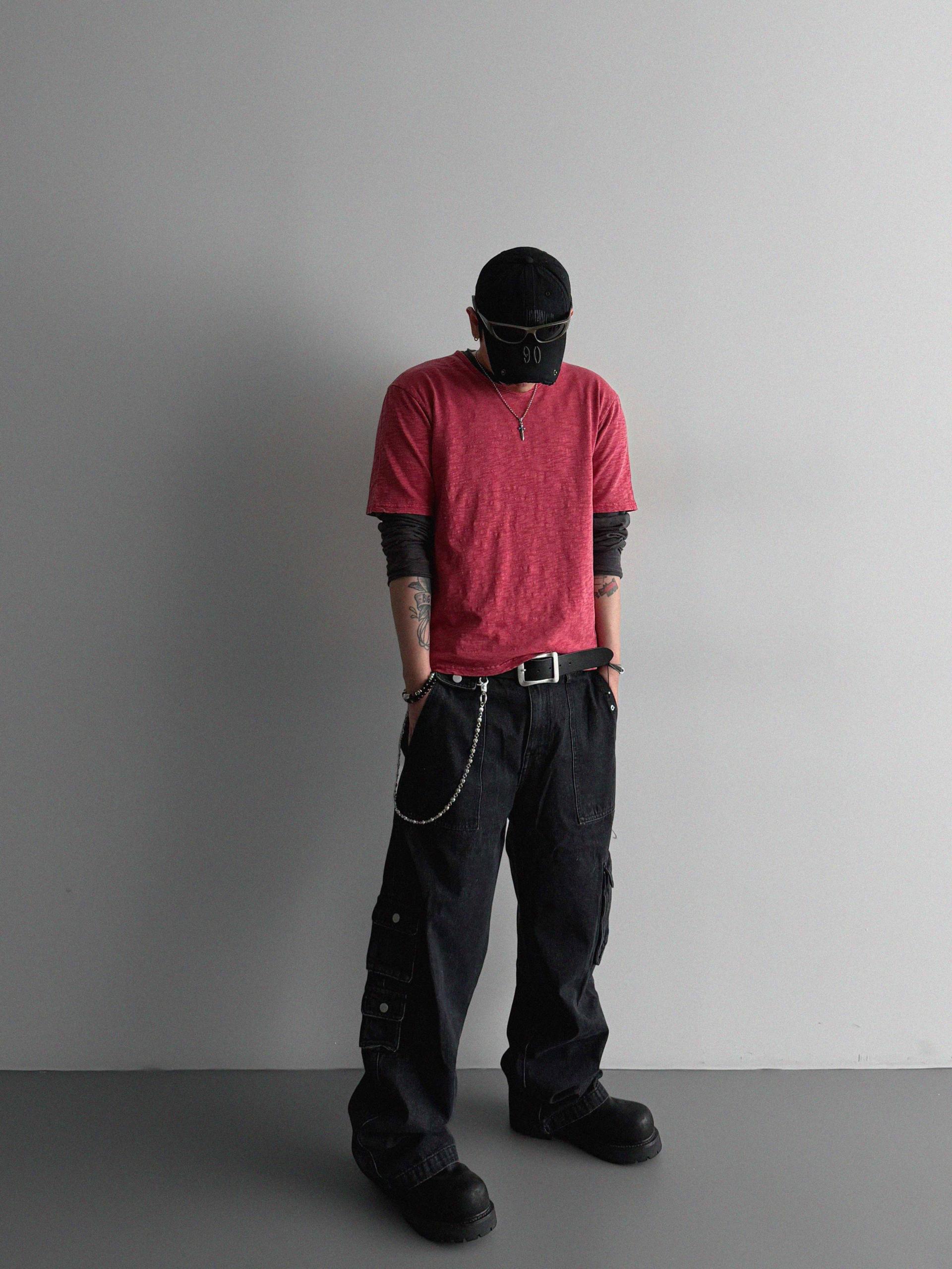 Unbalanced cargo denim pants