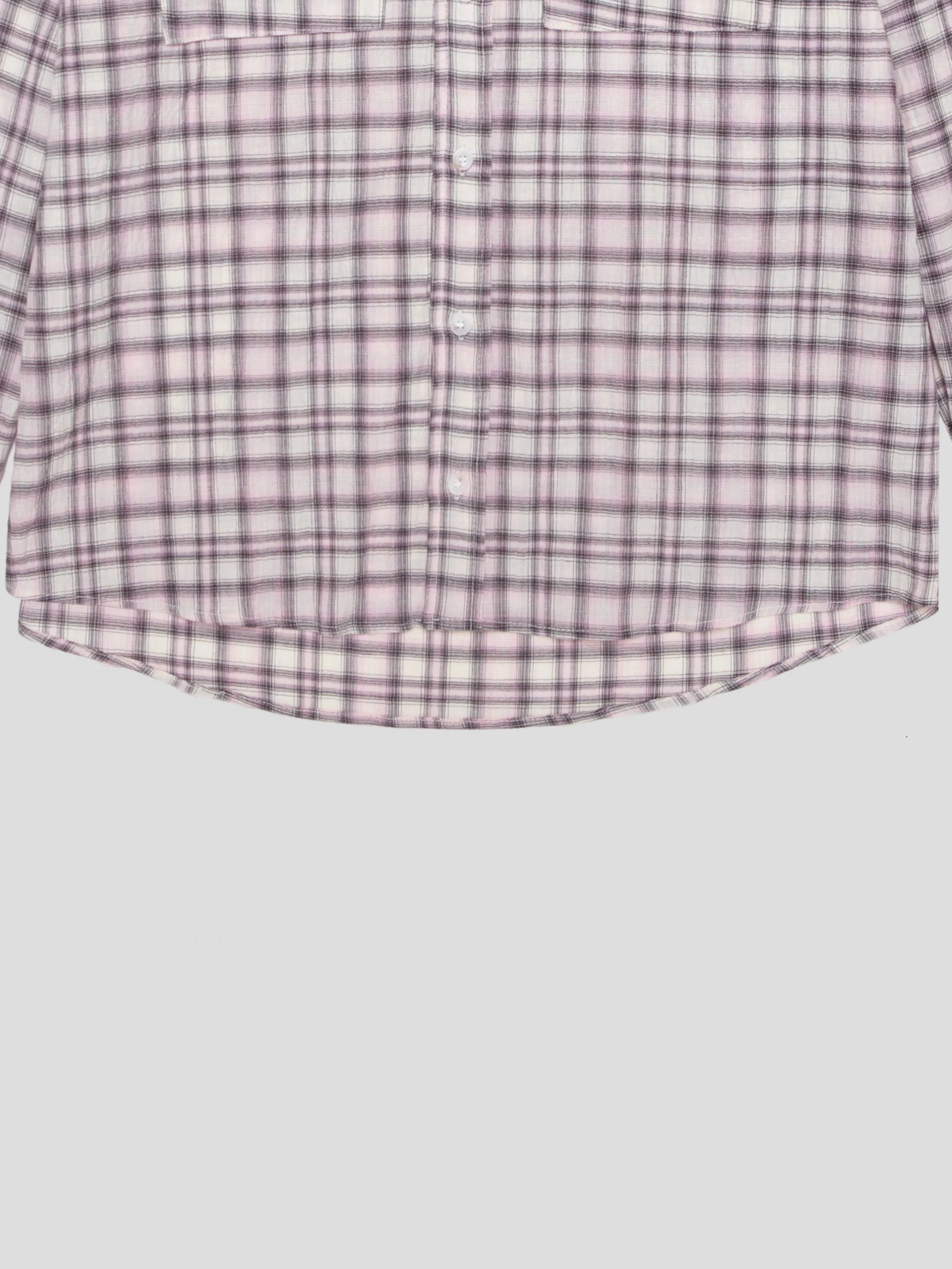 Linen two pocket crop check shirt