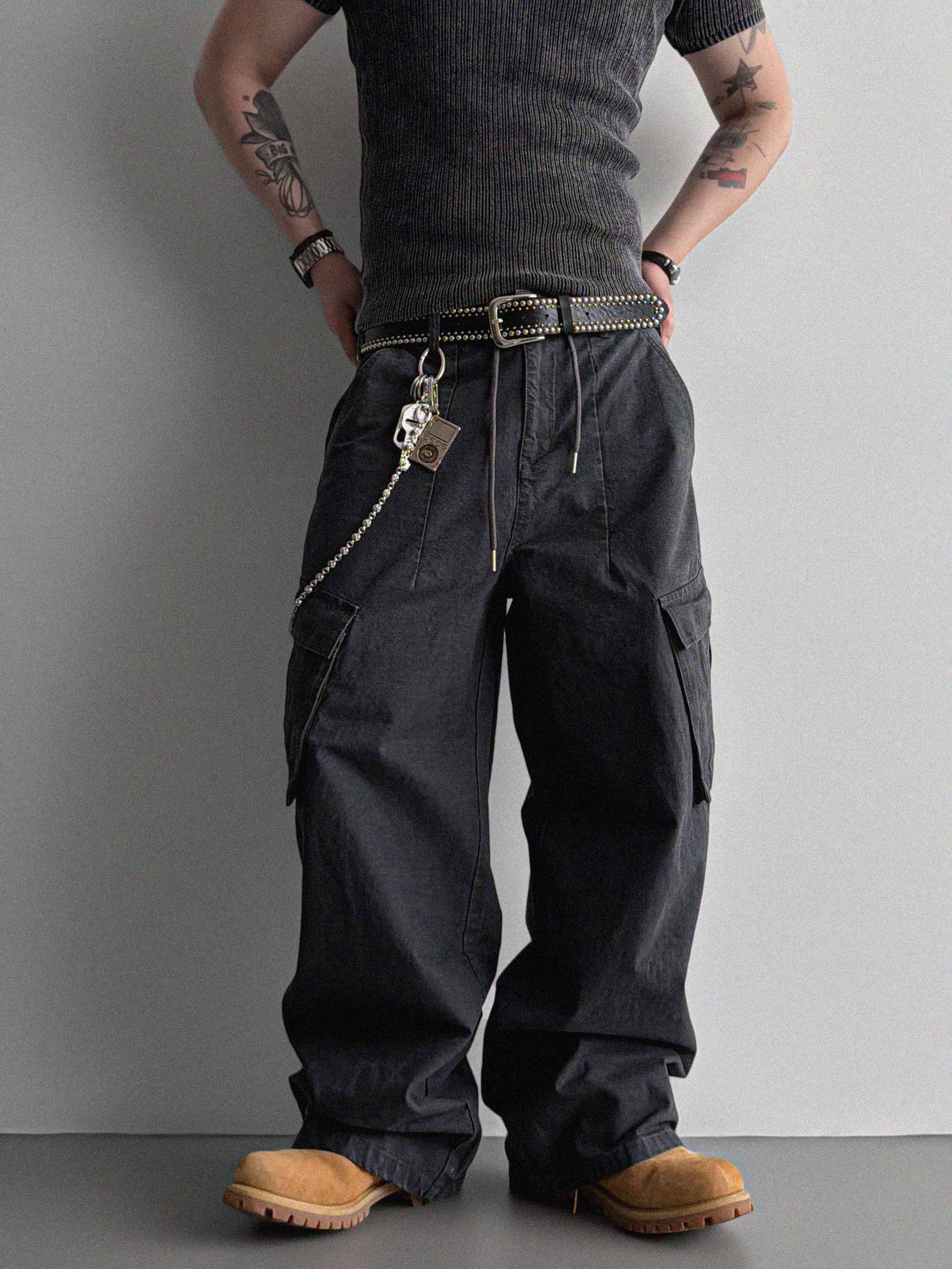 Dyed ripstop cargo curved pants