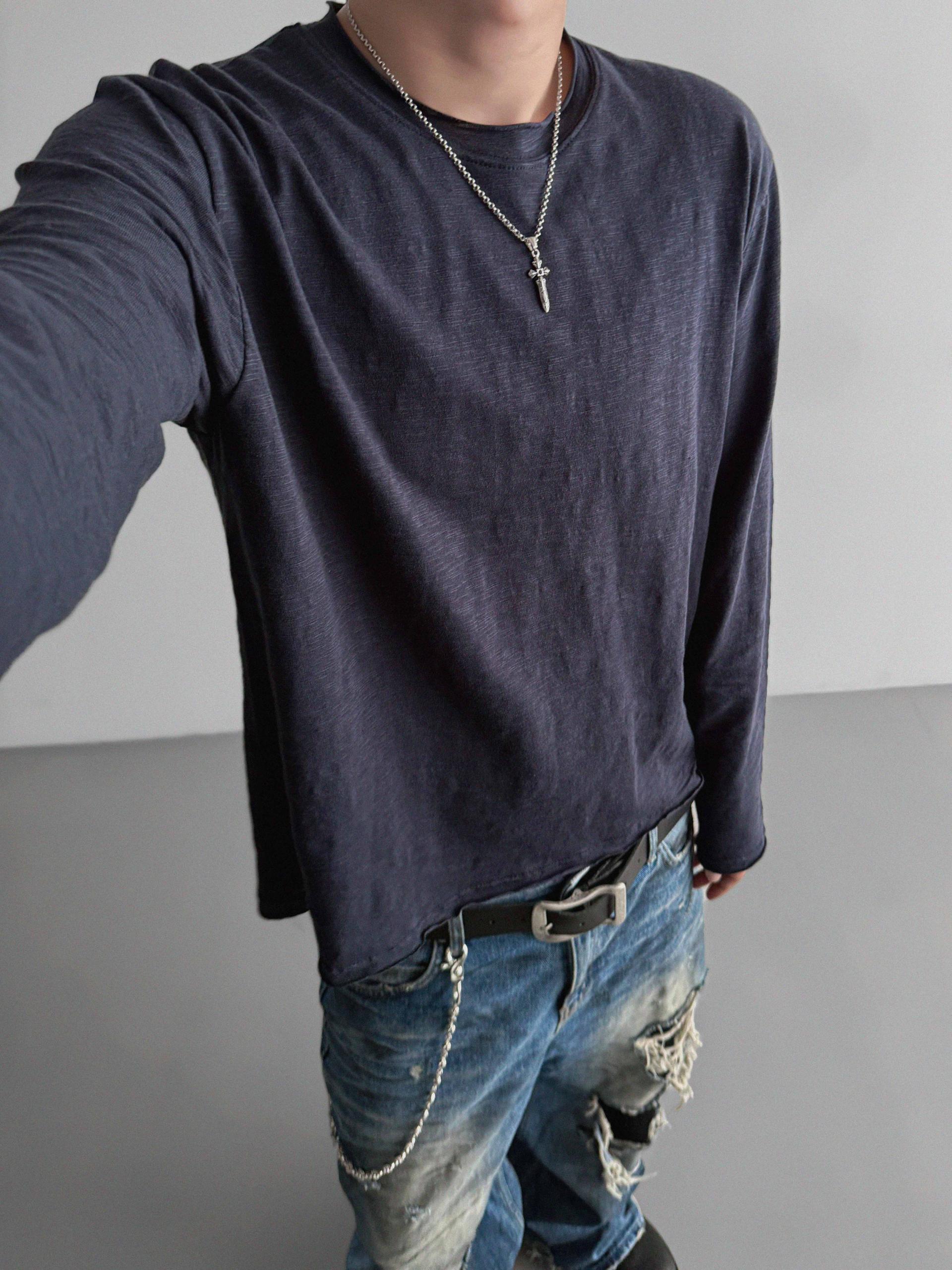 Slub cuting crop long sleeve t