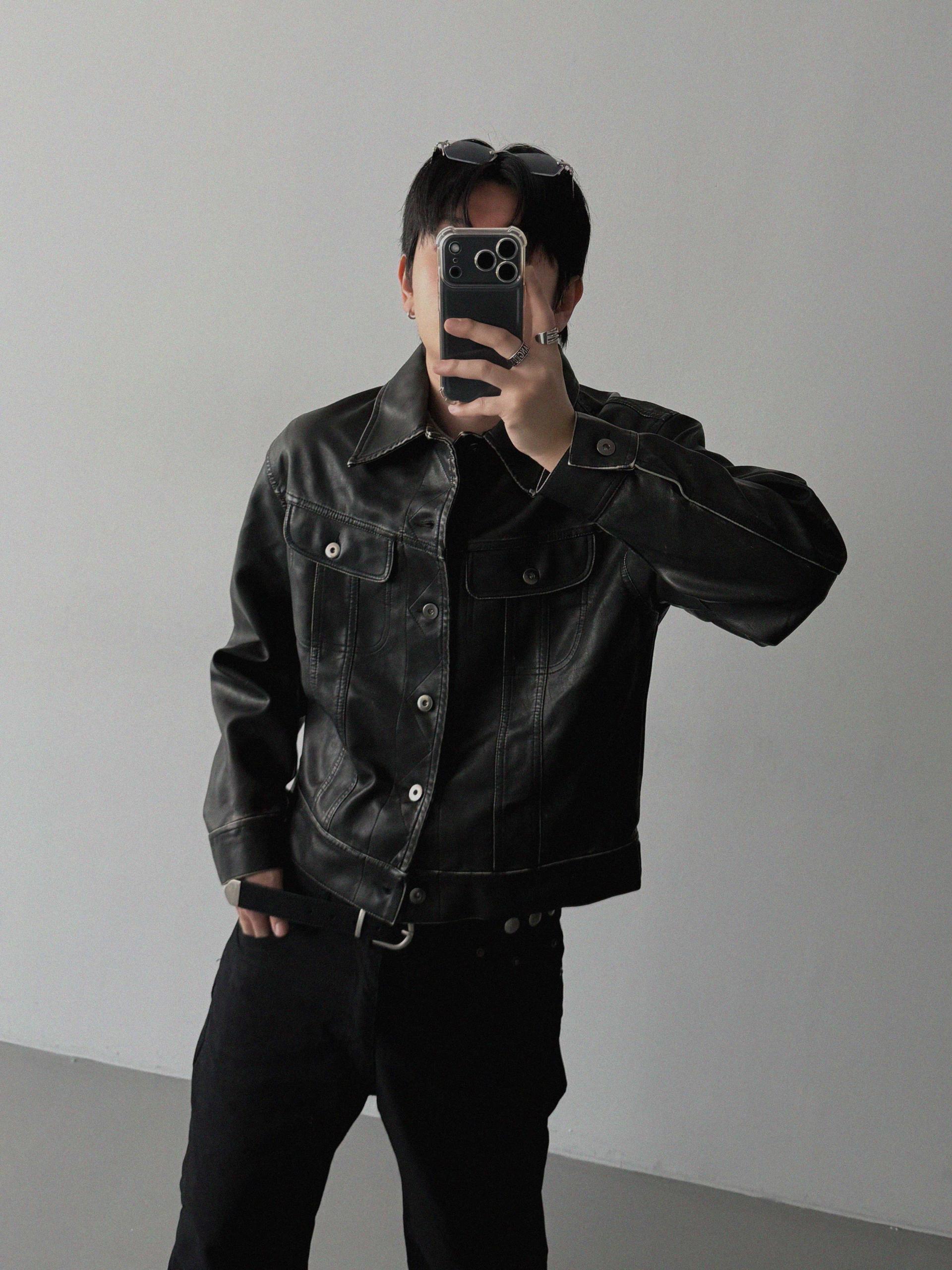 Rex leather trucker crop jacket