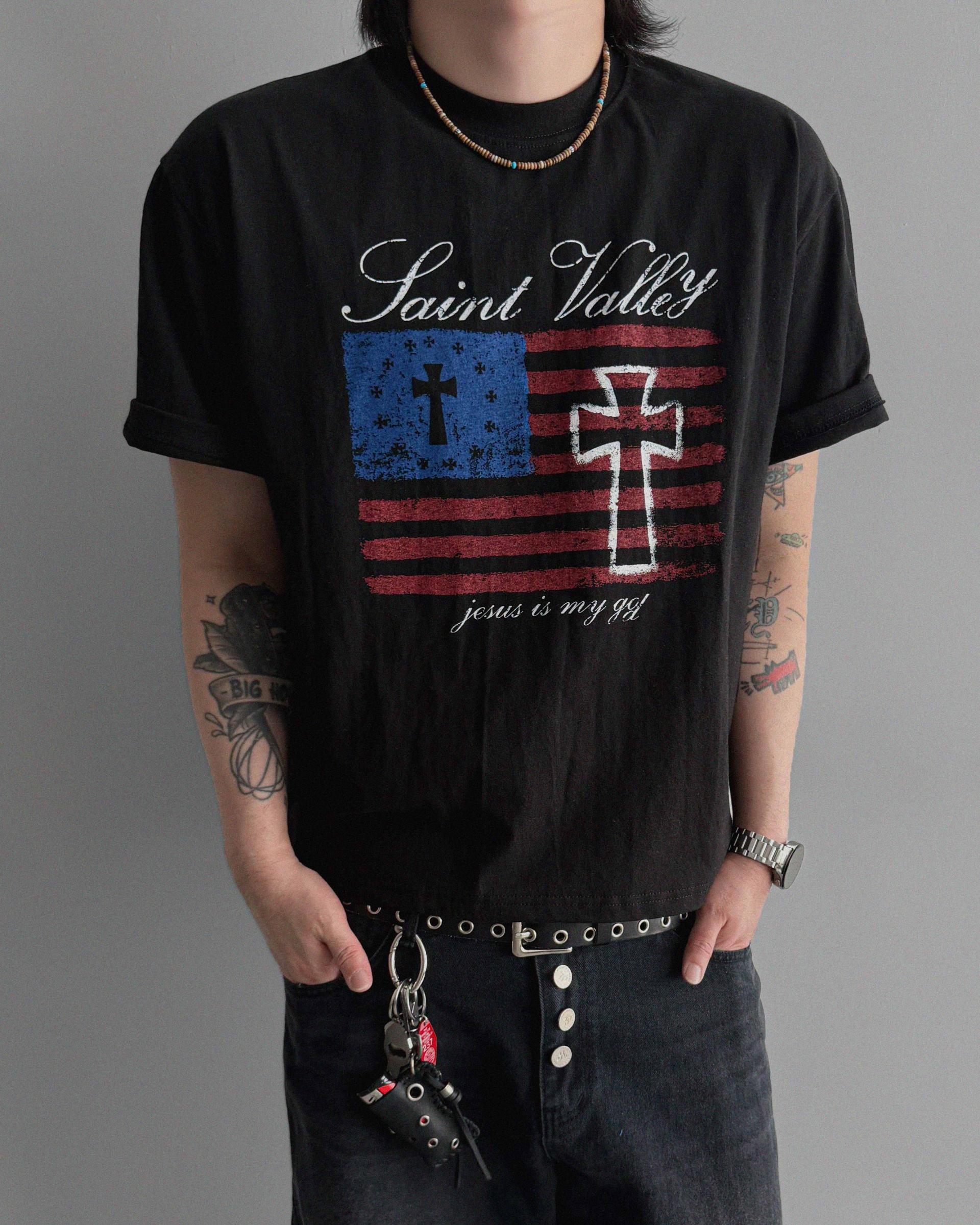 Cross and Stripes crop half t
