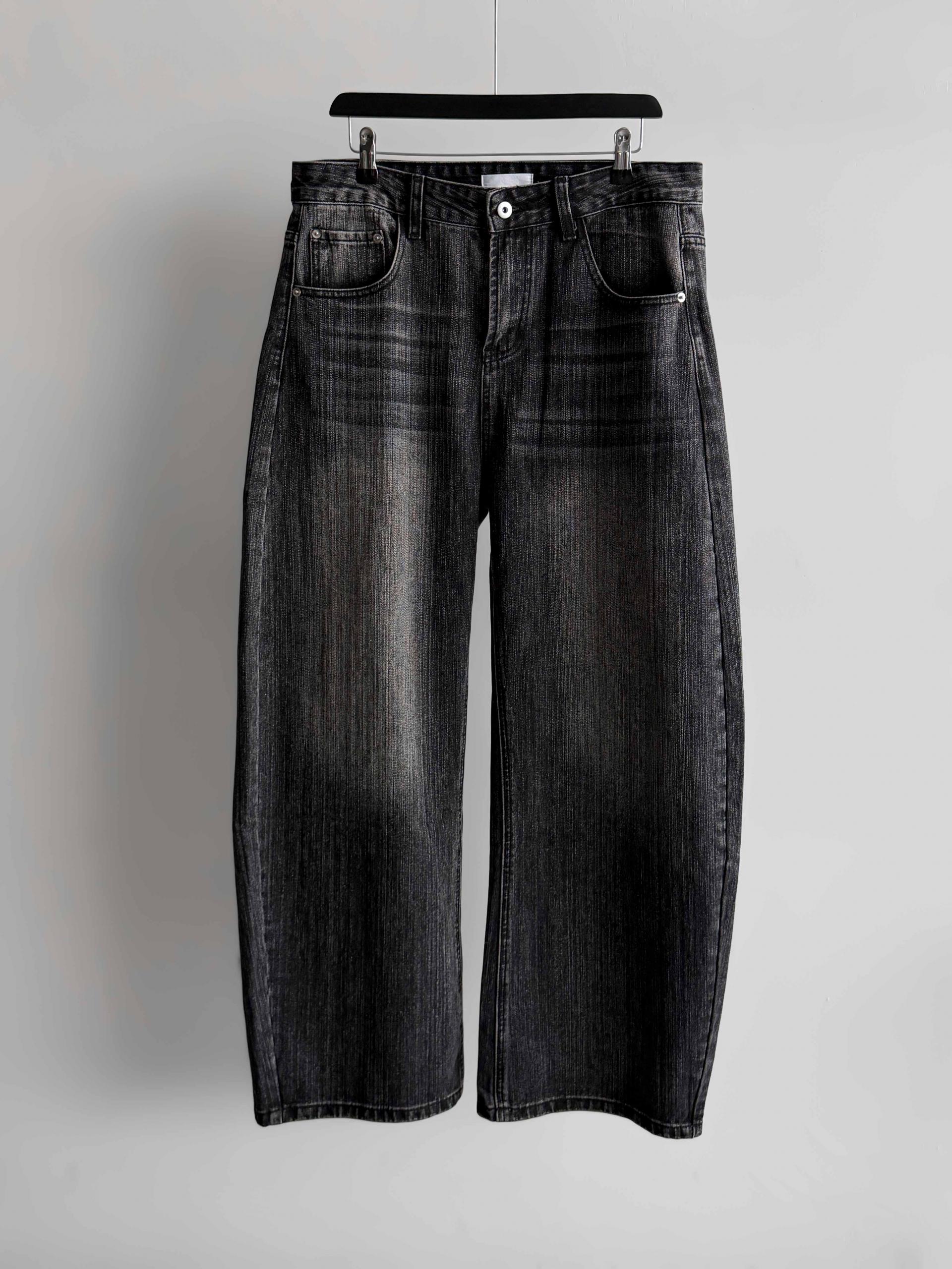 Striped washed curved denim pants