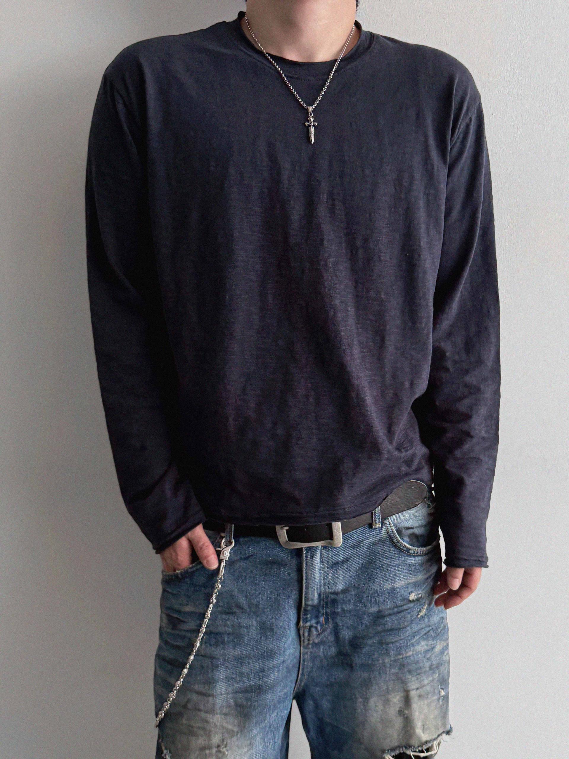 Slub cuting crop long sleeve t
