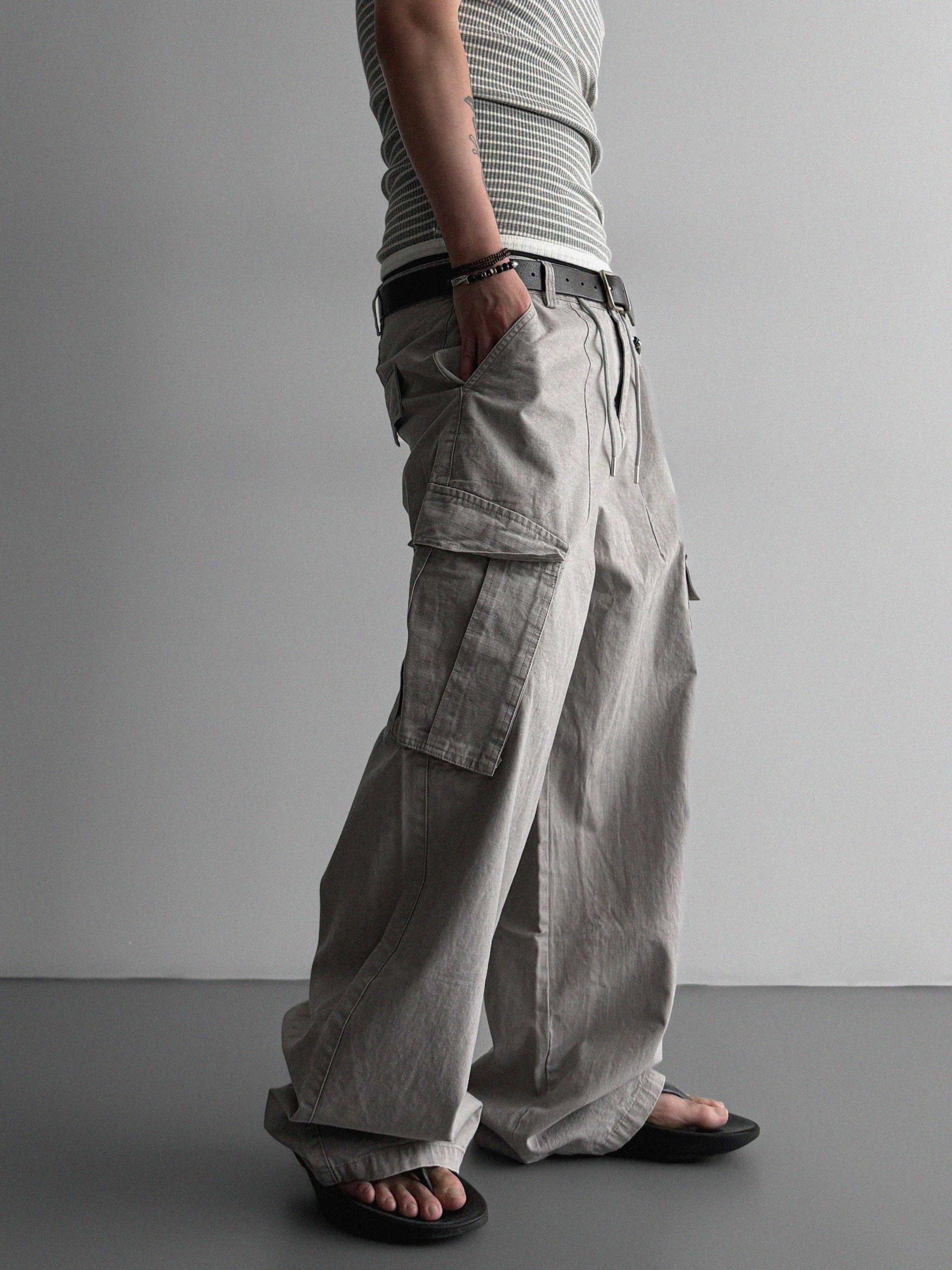 Dyed ripstop cargo curved pants
