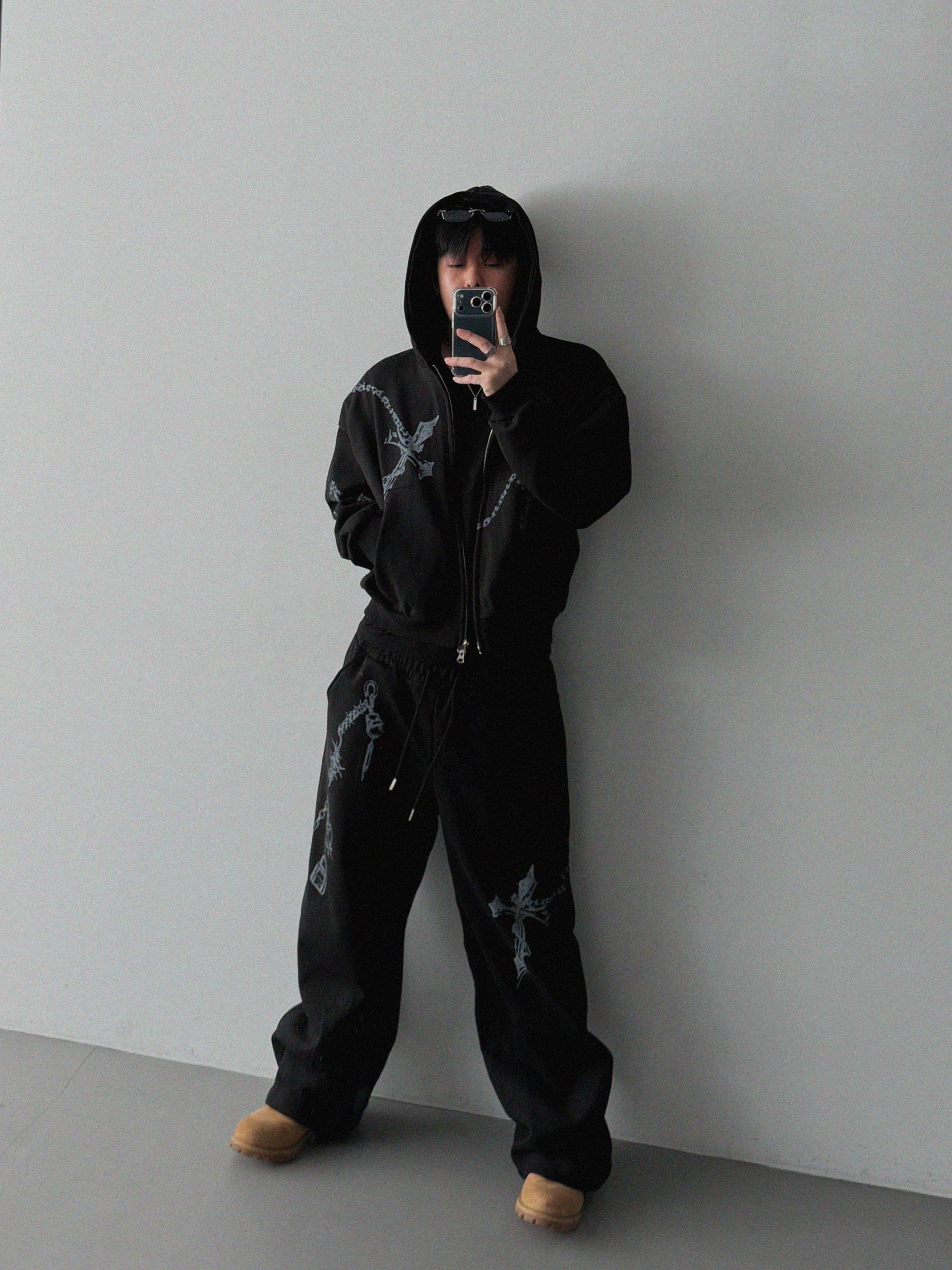 Keyring printed crop hood zip-up
