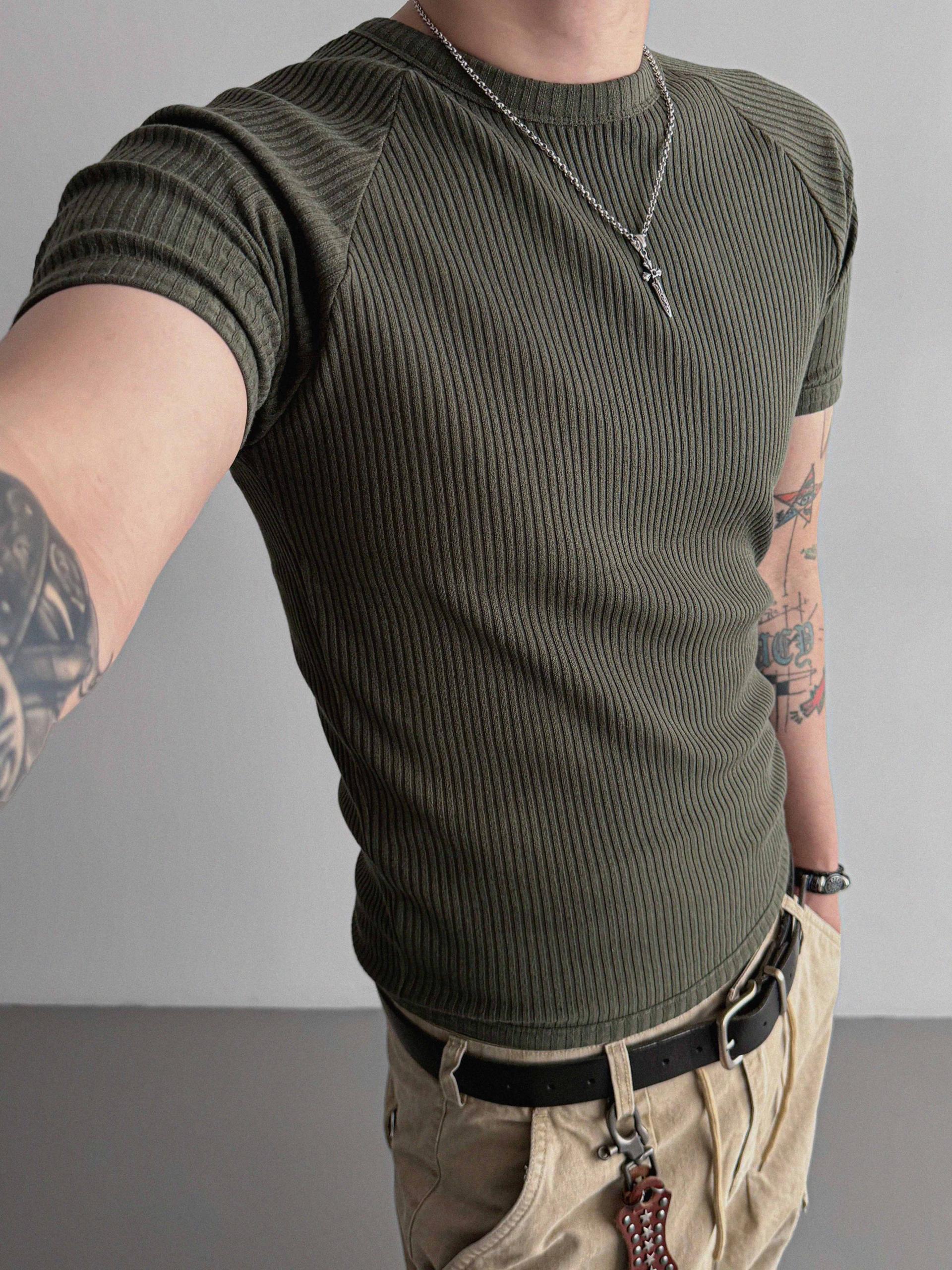 Ribbed raglan muscle half t