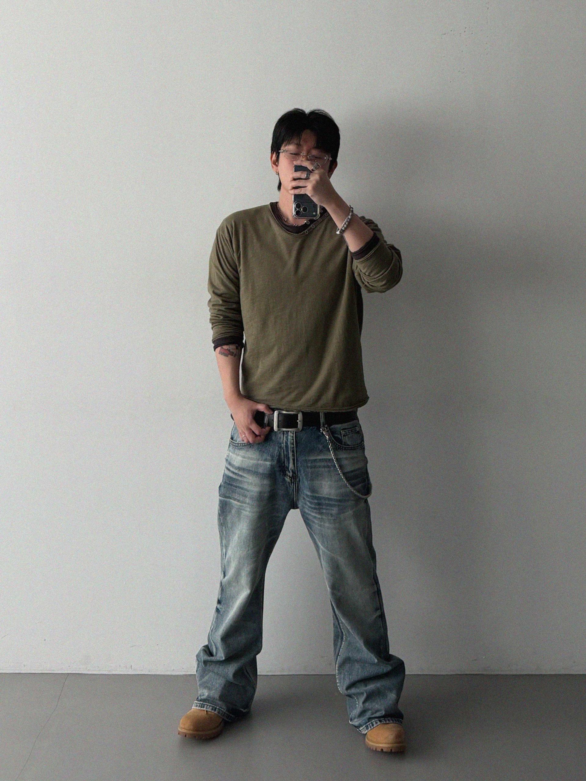 Mobe sand flare denim pants