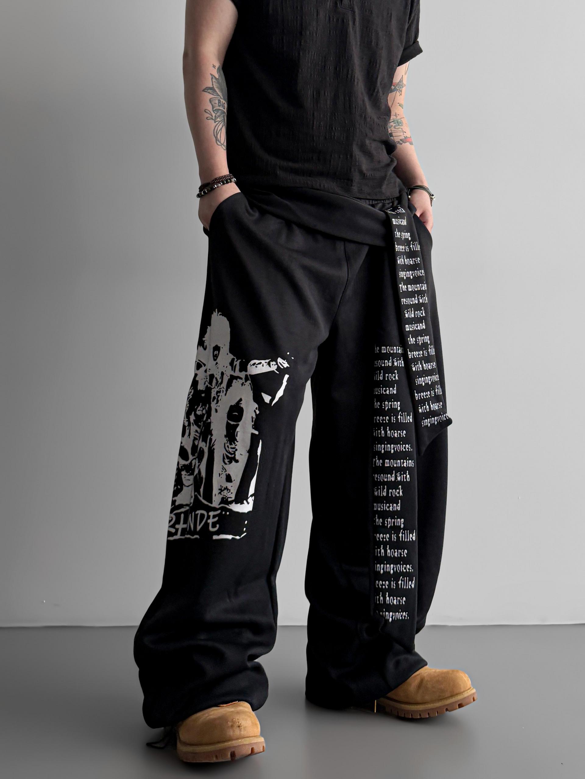 Lettering graphic strap sweat pants