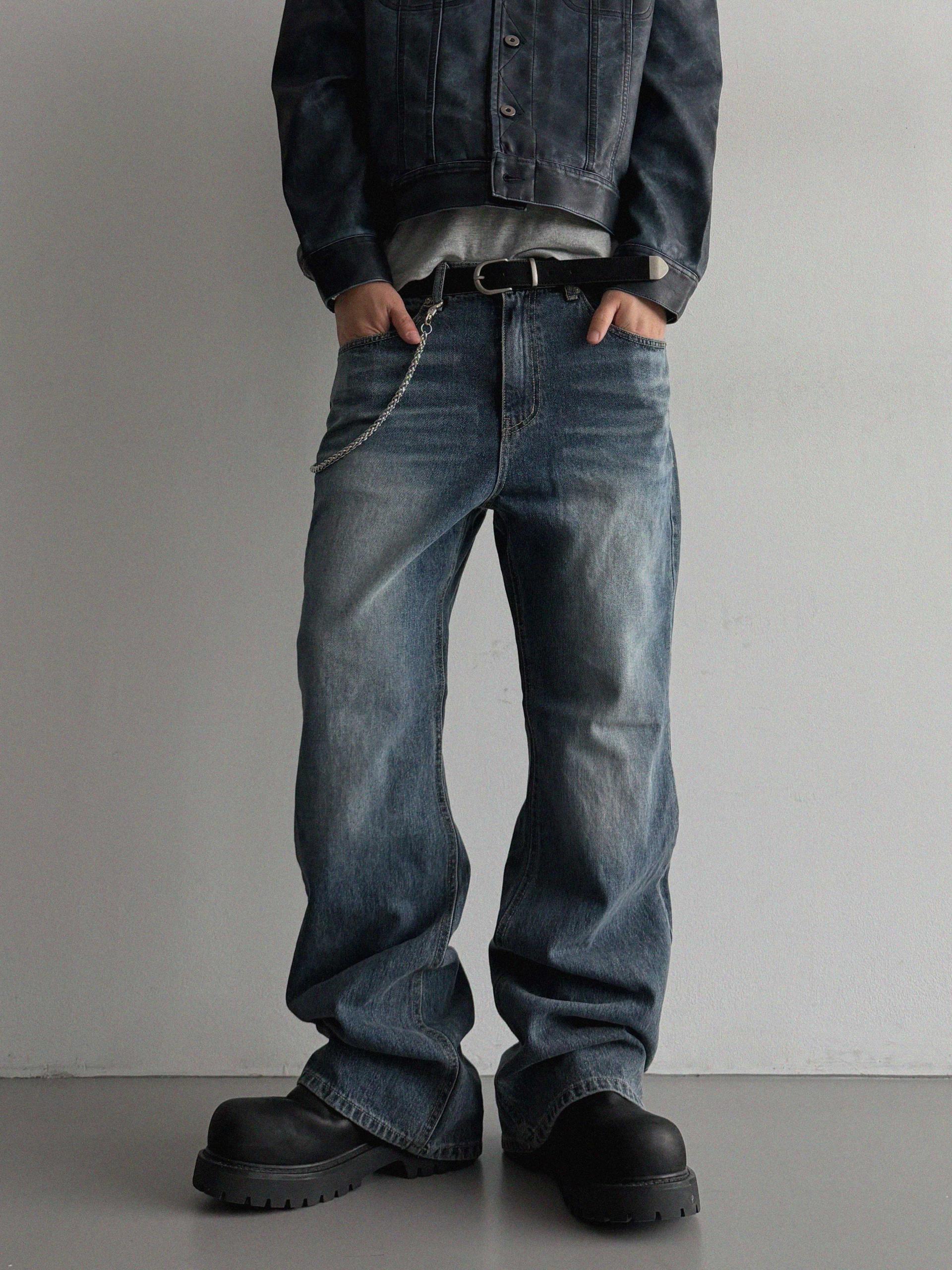Deep brush flare denim pants