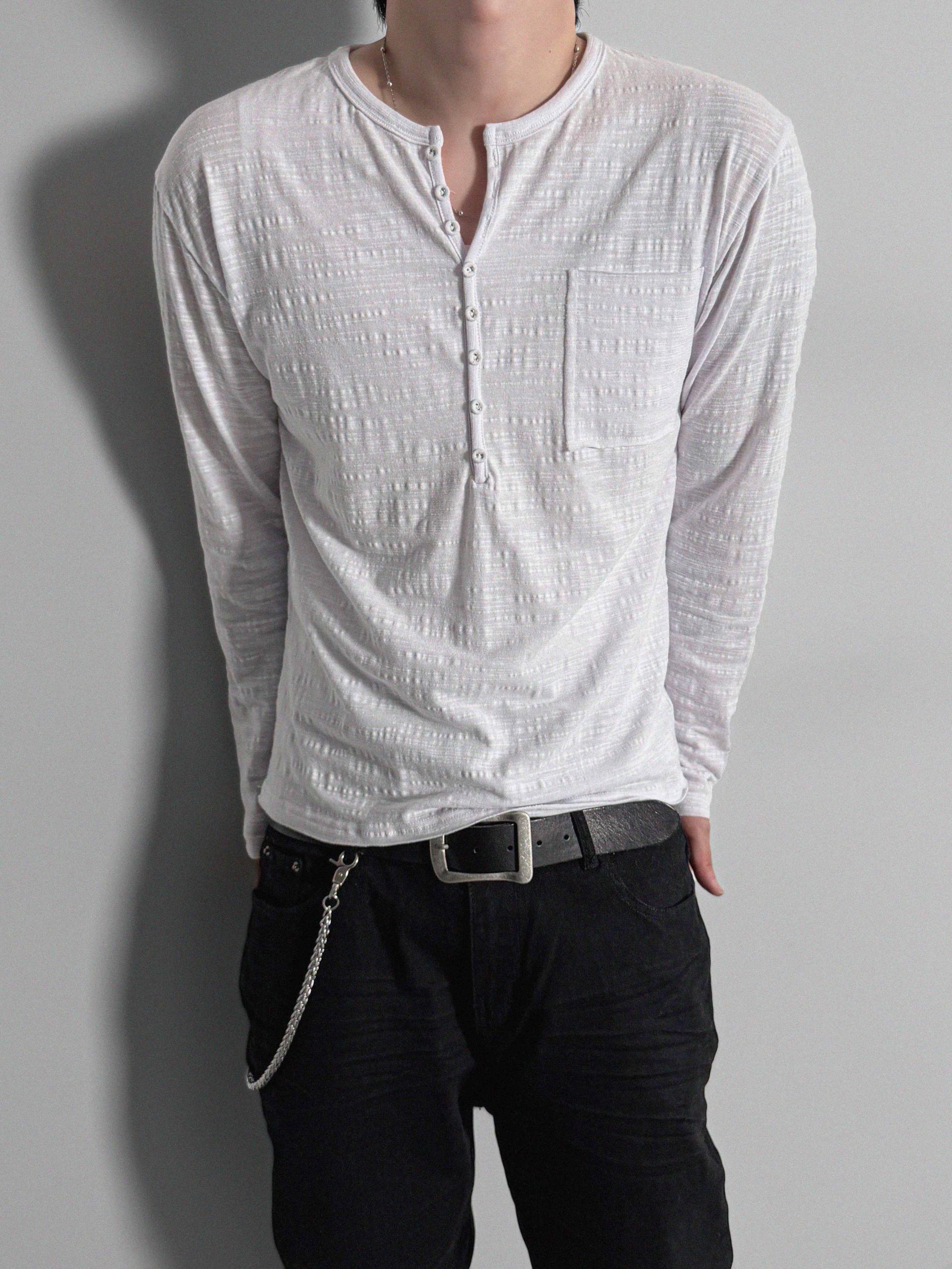 Button slub henley neck slim t