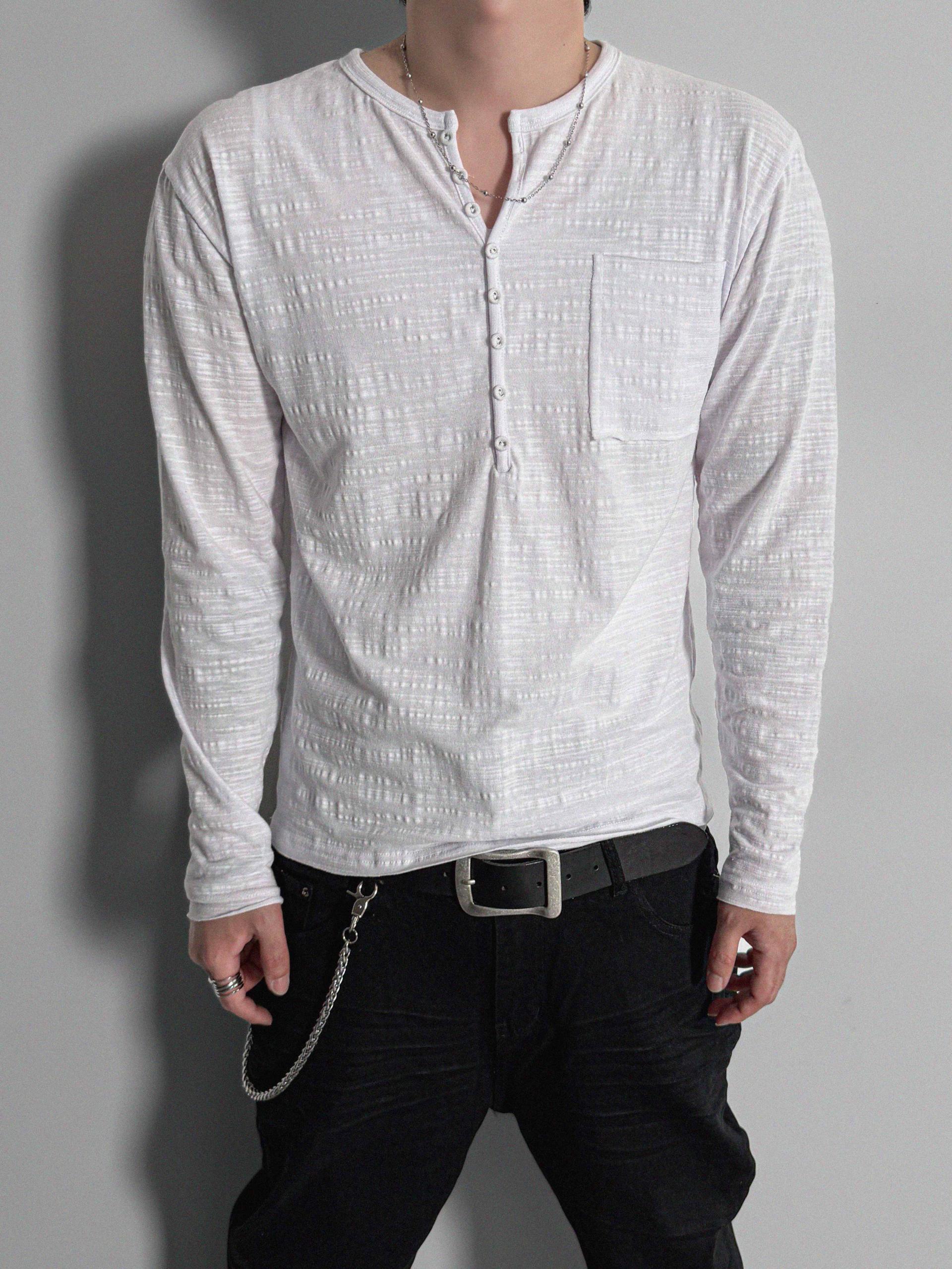 Button slub henley neck slim t