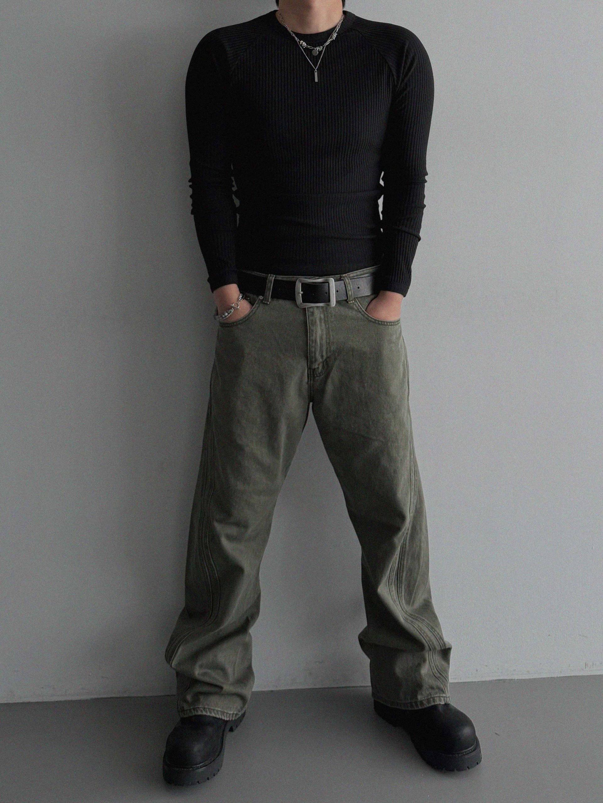 Solid ribbed raglan muscle t