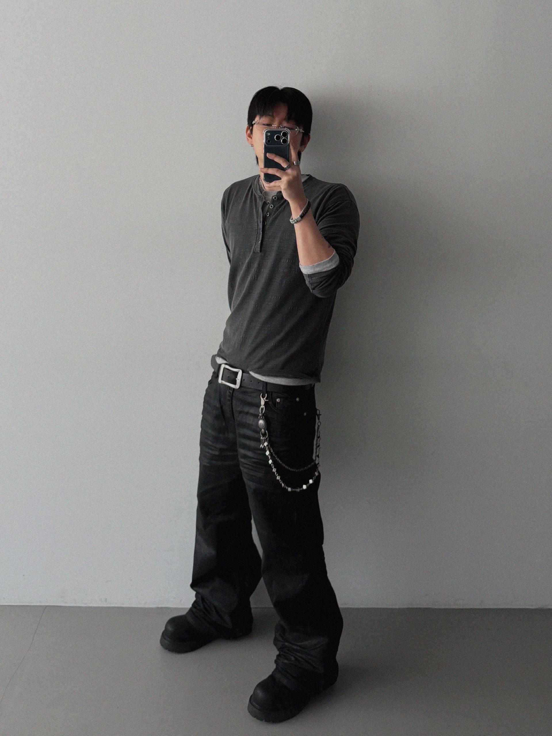Embo coated semi flare pants