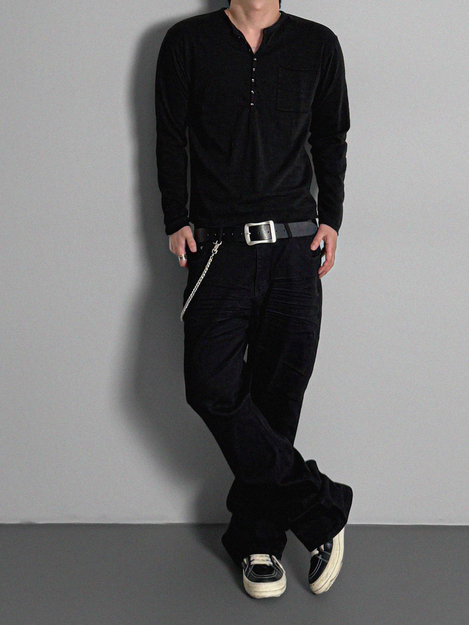 Button slub henley neck slim t