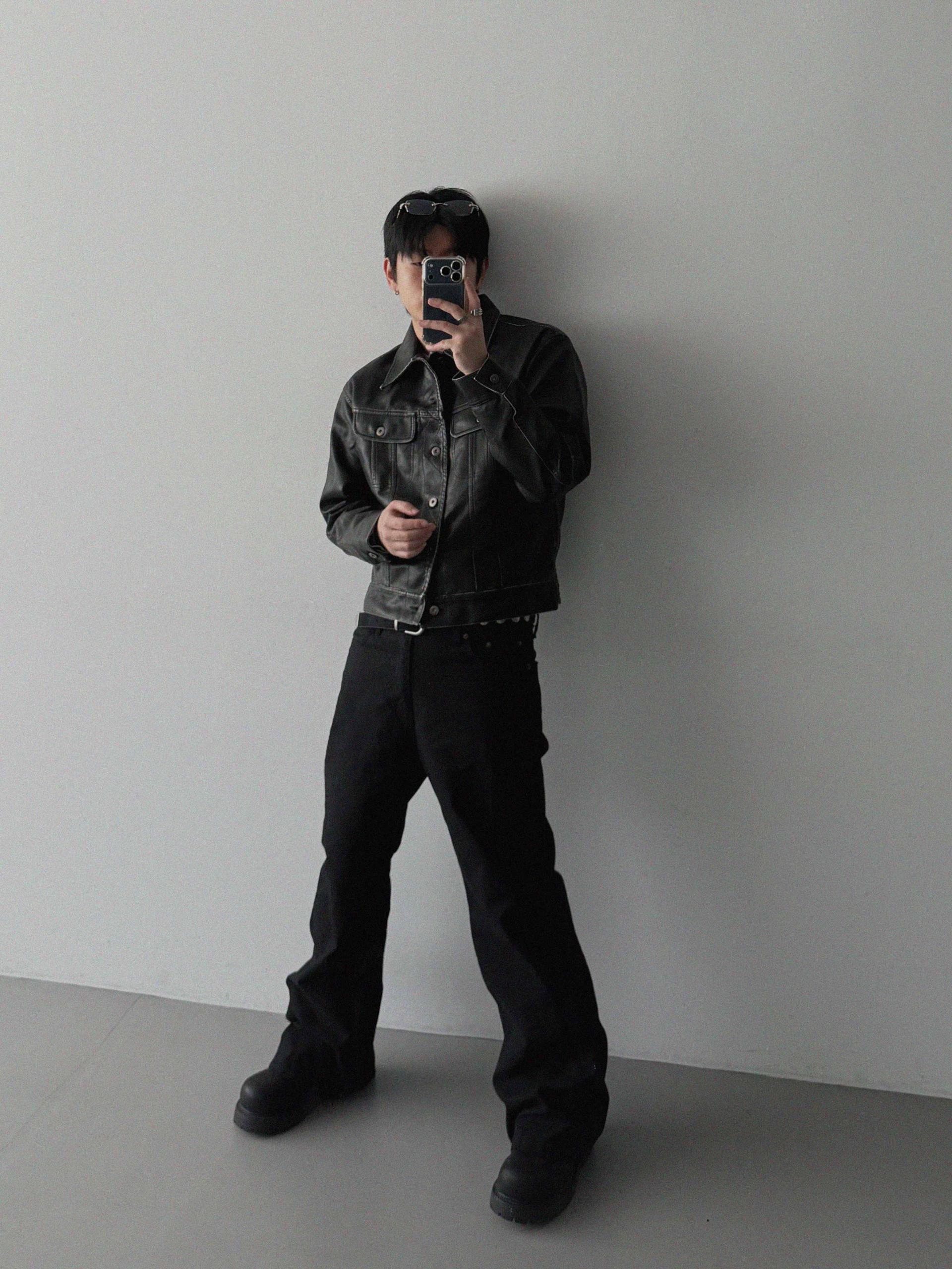 Rex leather trucker crop jacket