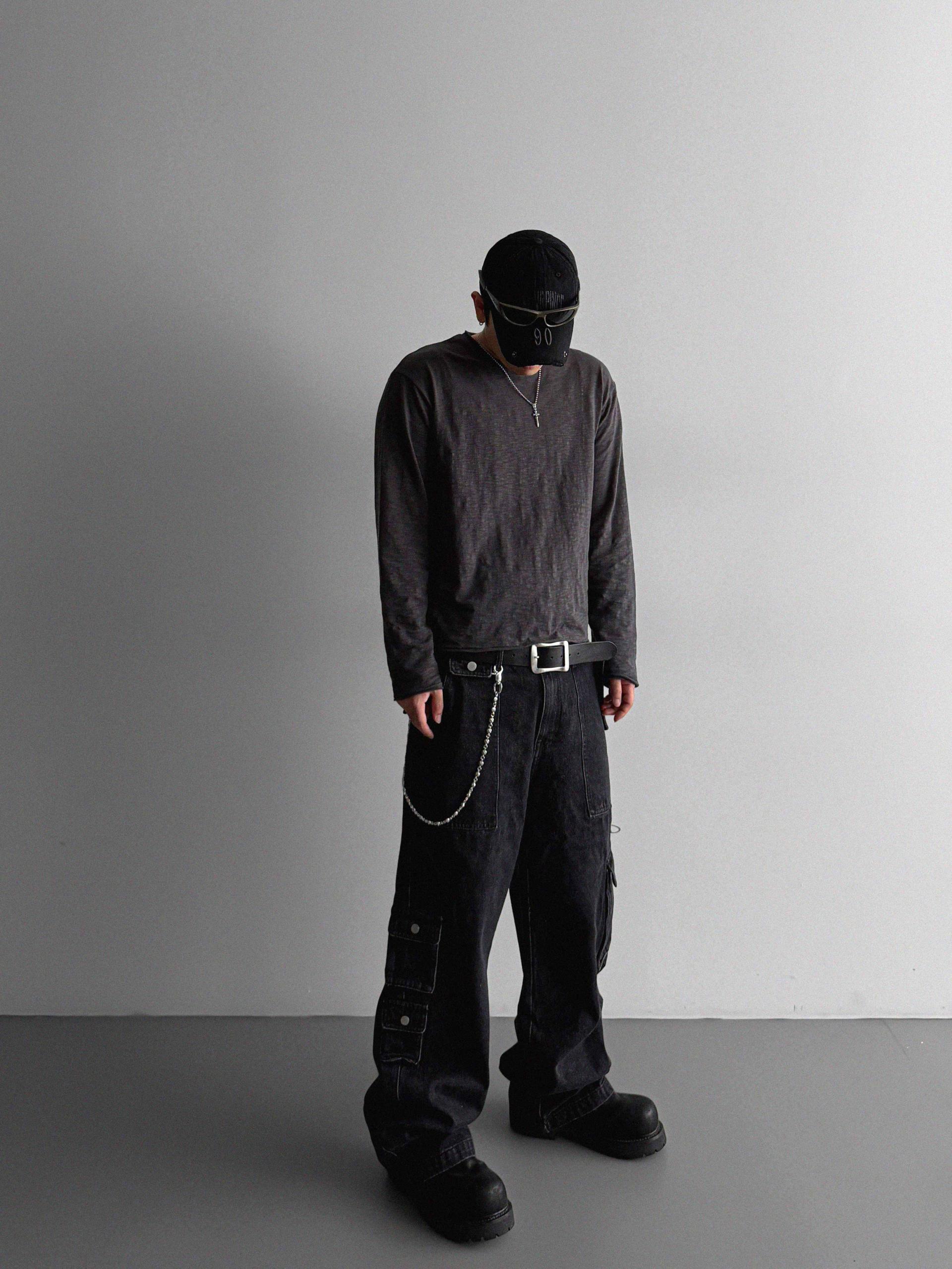 Unbalanced cargo denim pants