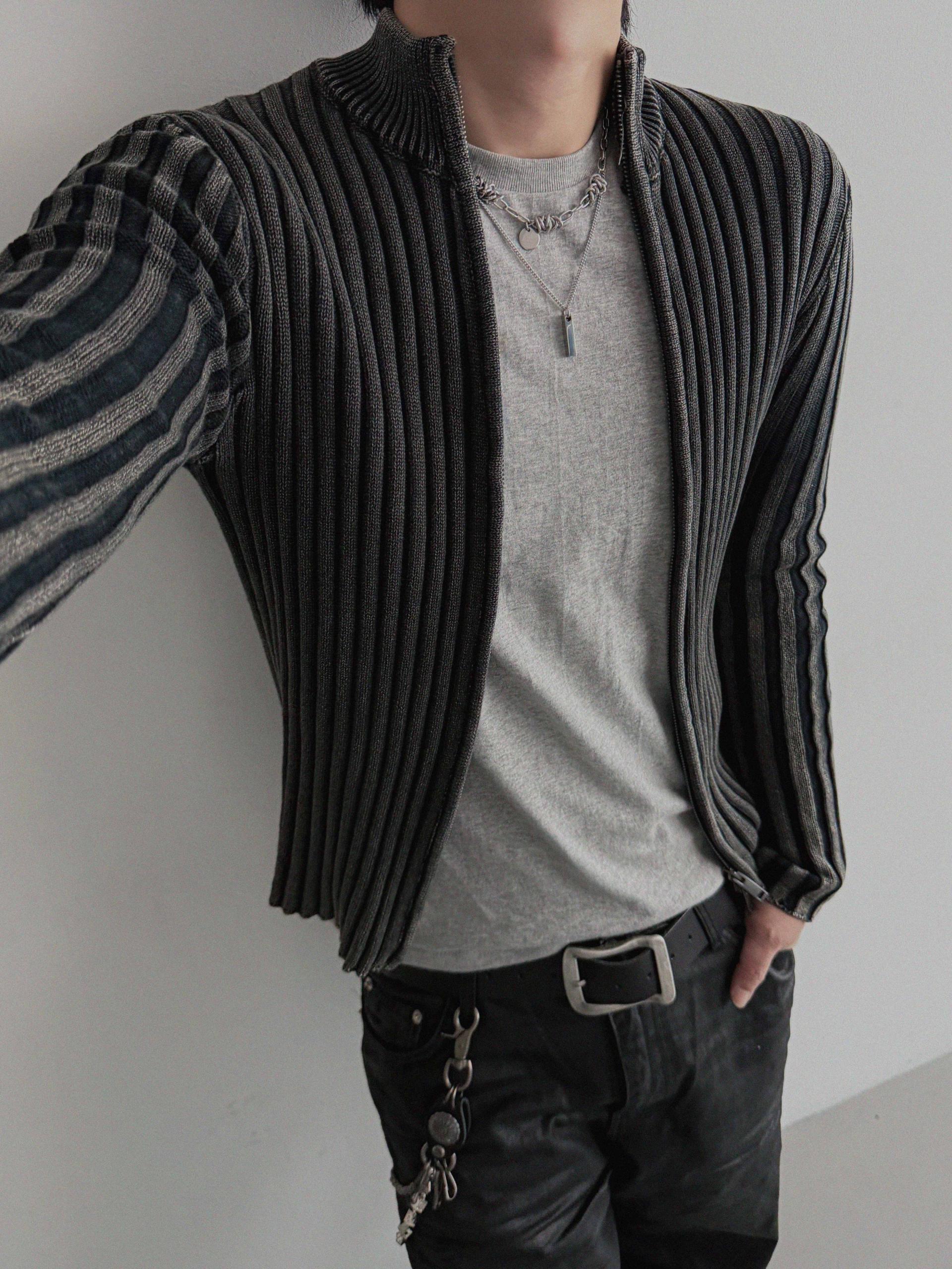 Pigment ribbed muscle knit zip-up