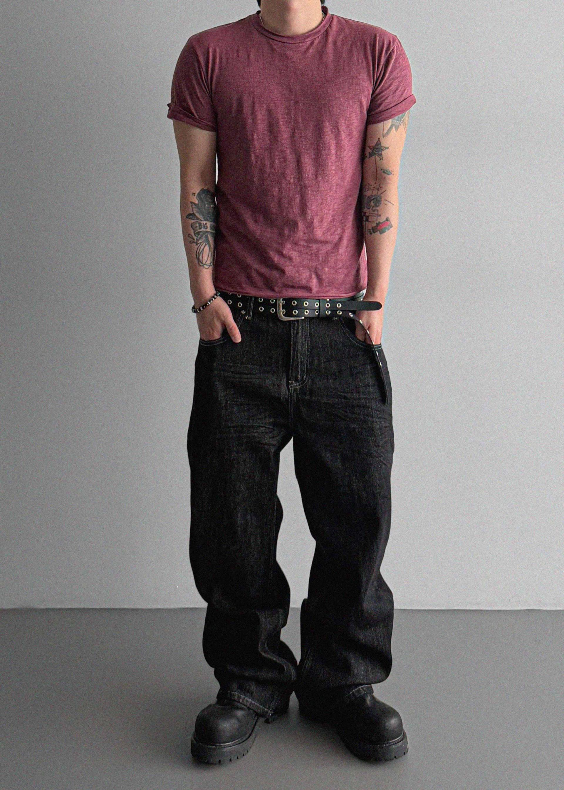 Embossed non-faded denim pants