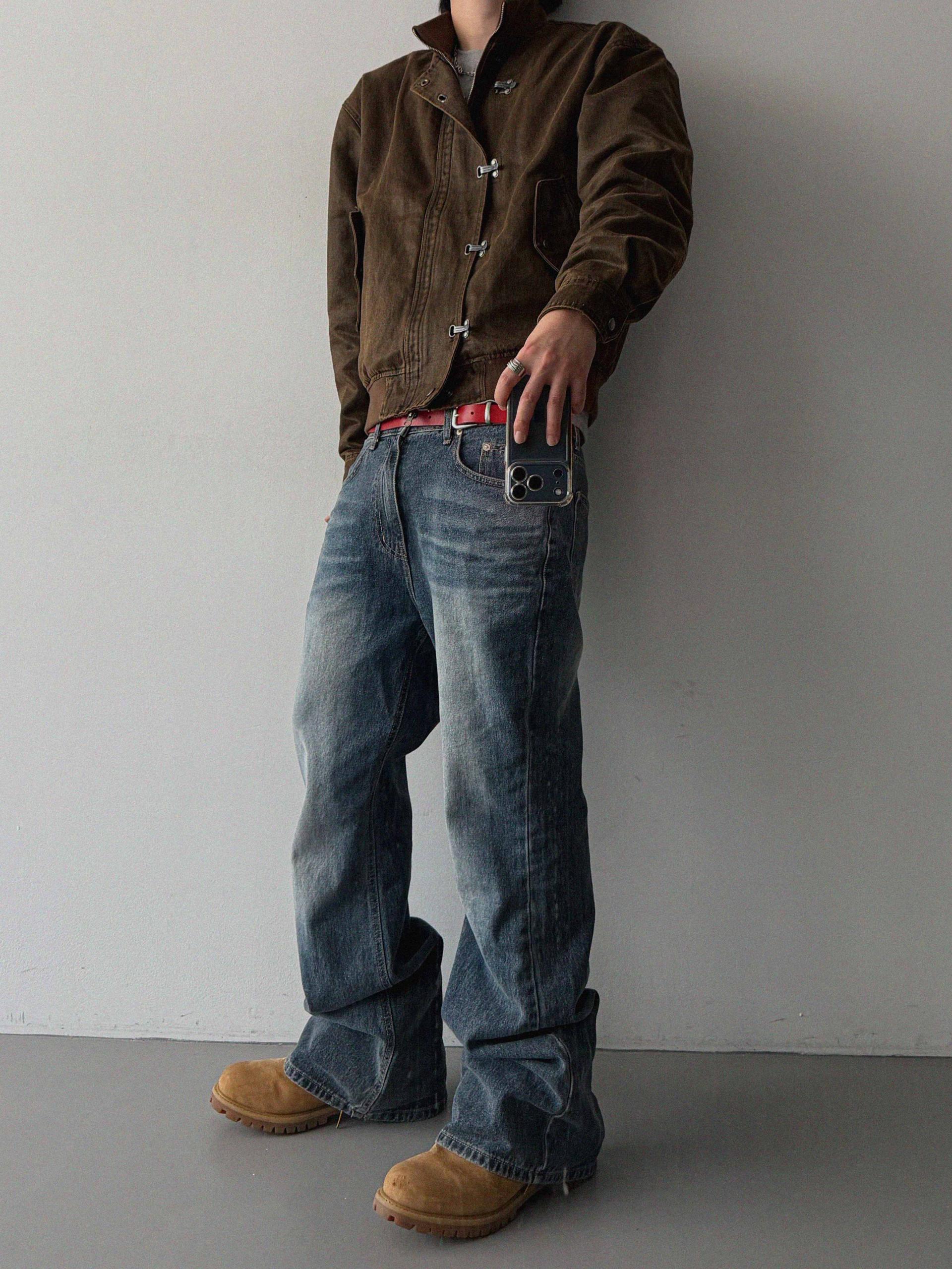 Deep brush flare denim pants