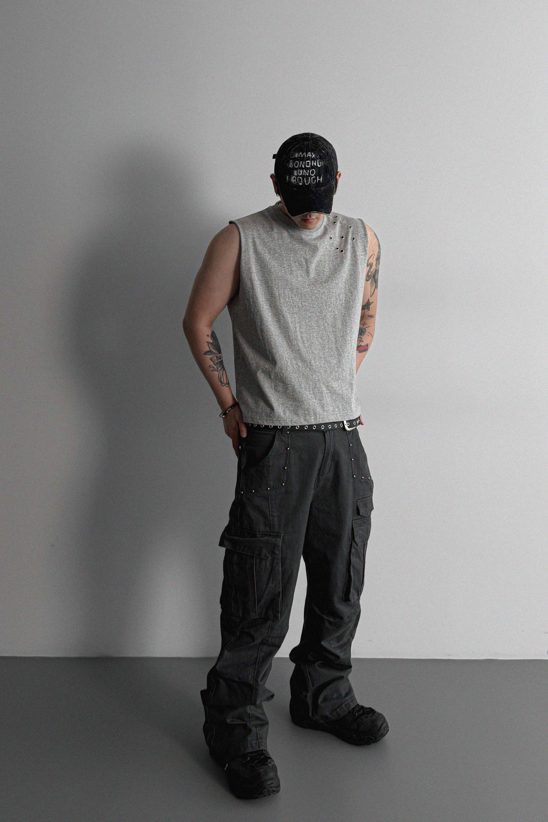 Dying stud cargo flared pants