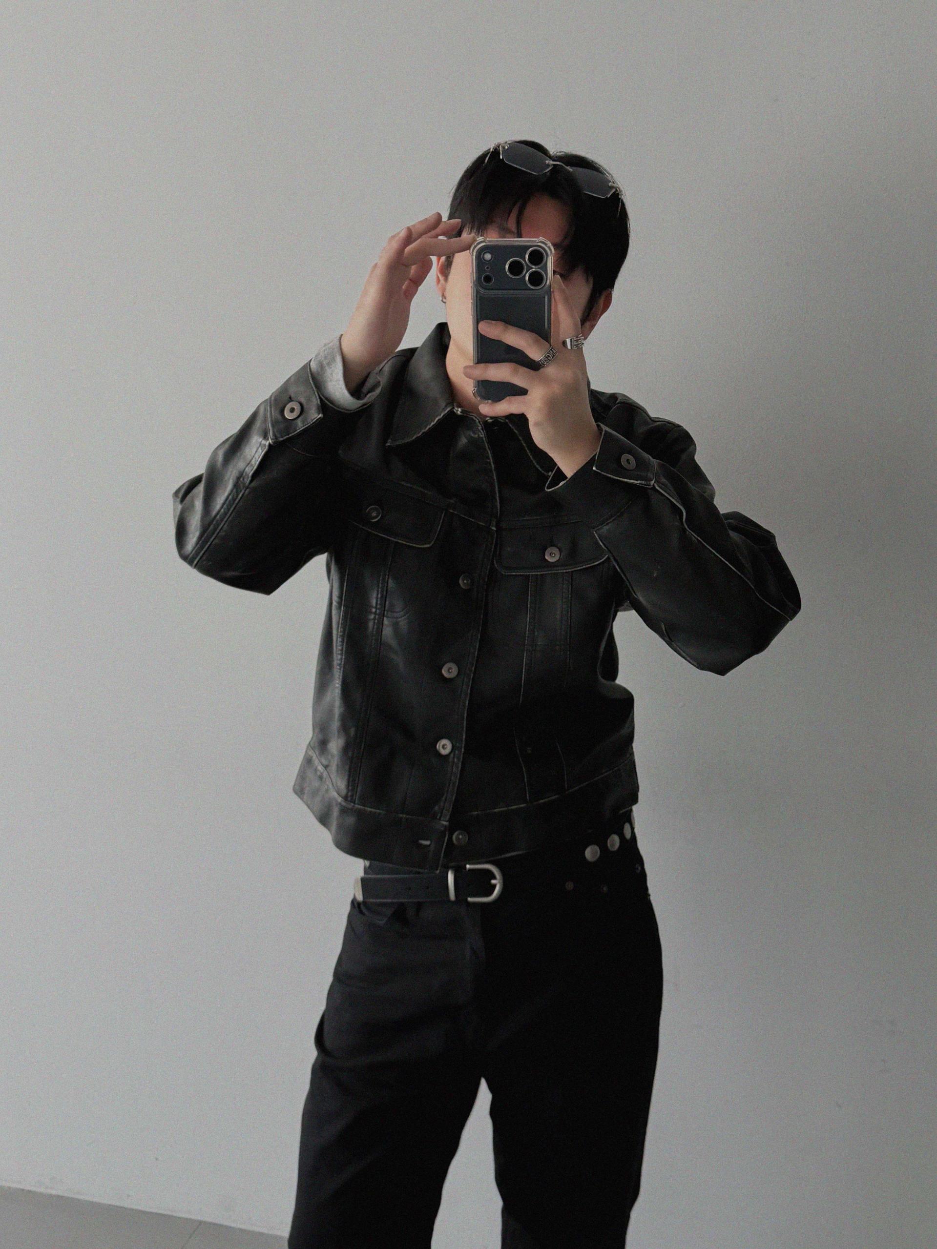 Rex leather trucker crop jacket