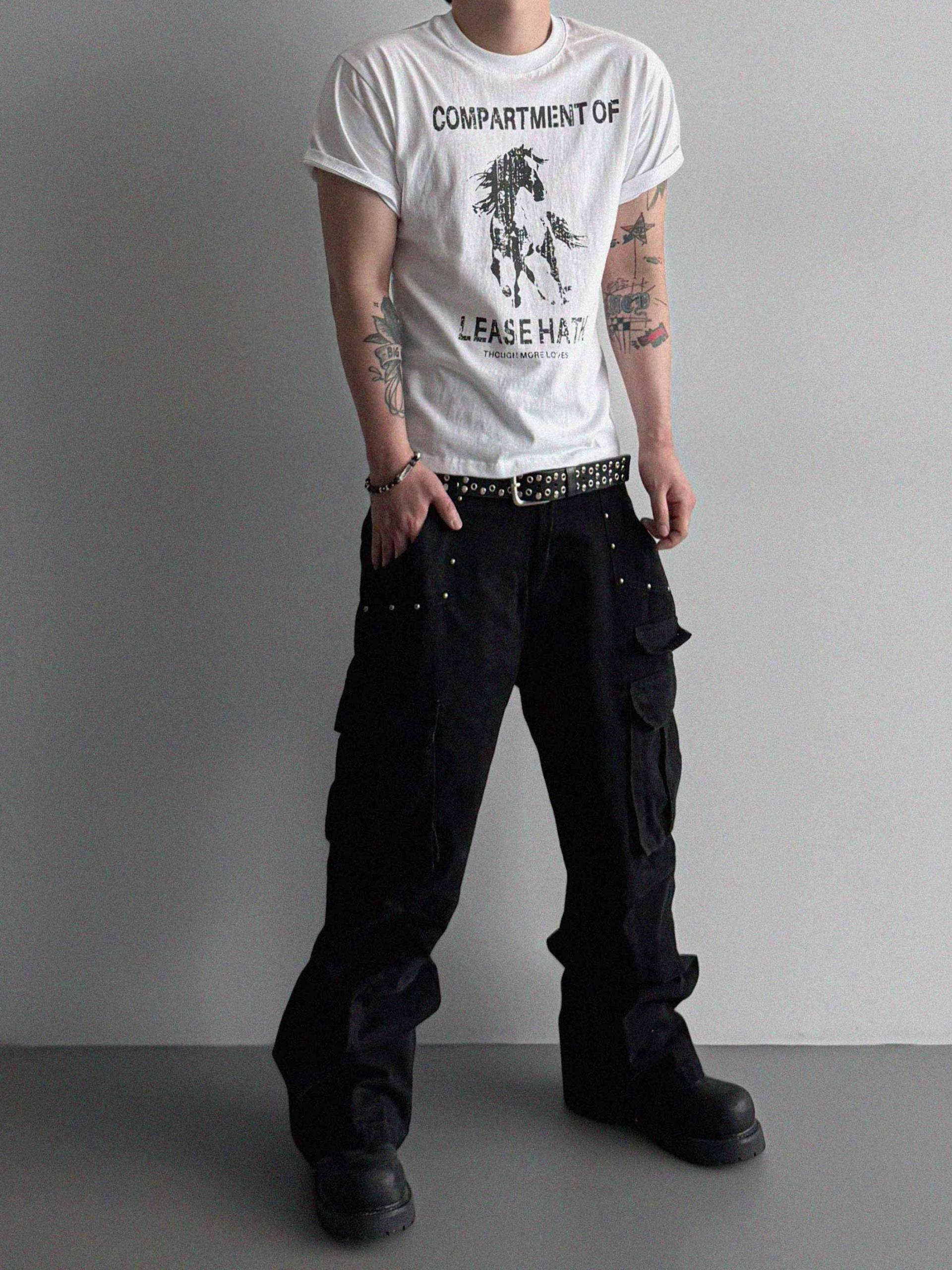 Dying stud cargo flared pants