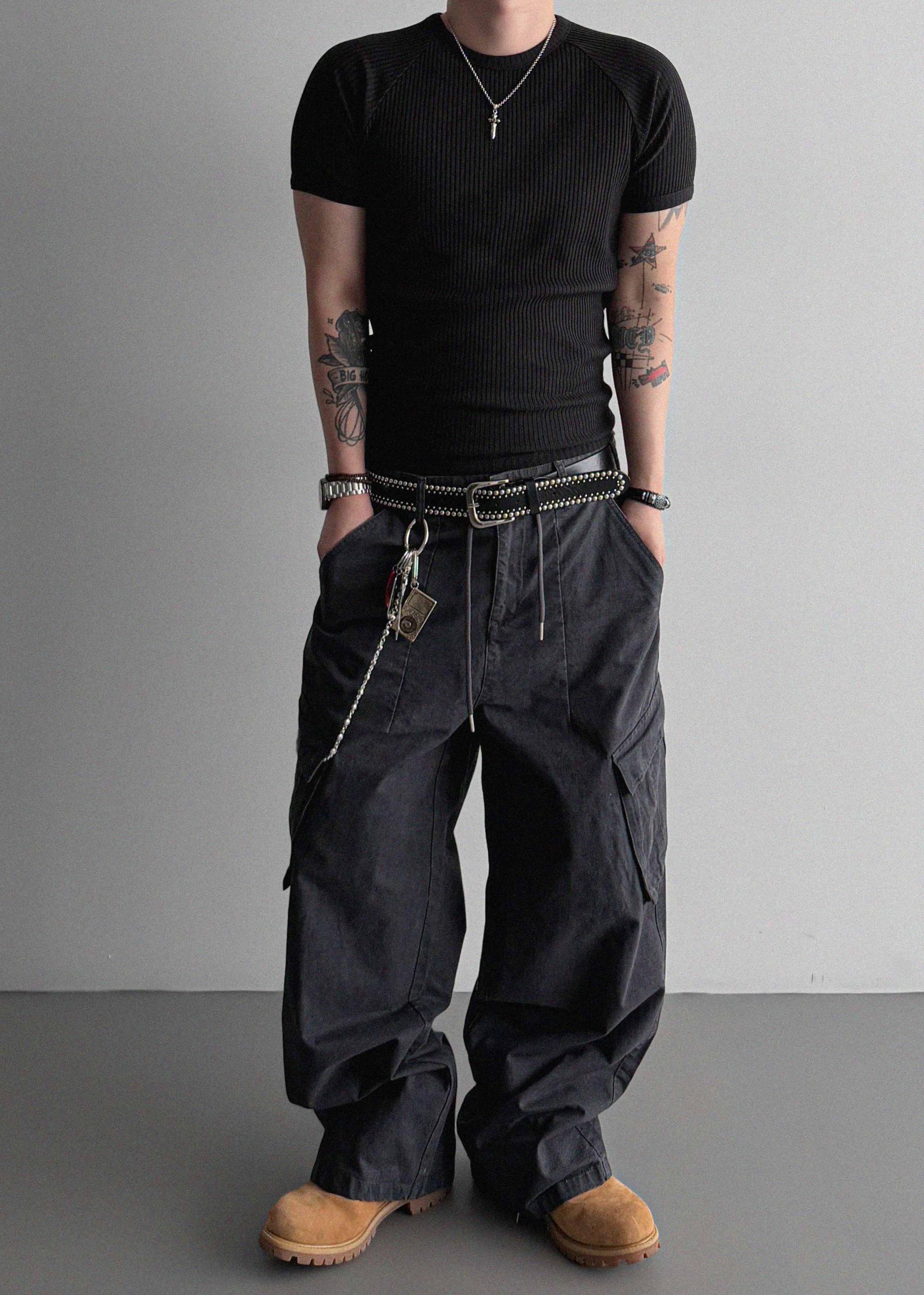 Dyed ripstop cargo curved pants