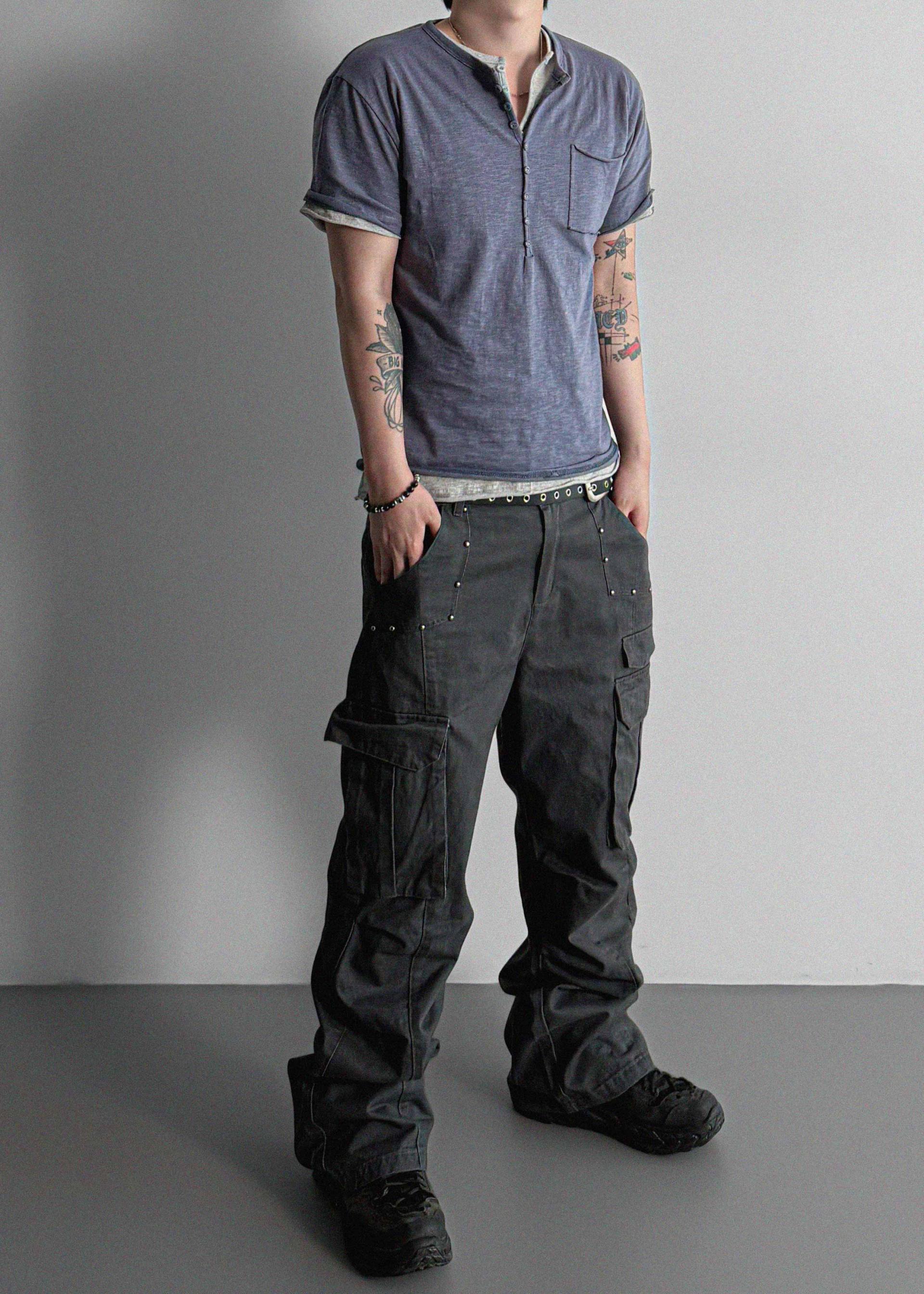 Dying stud cargo flared pants