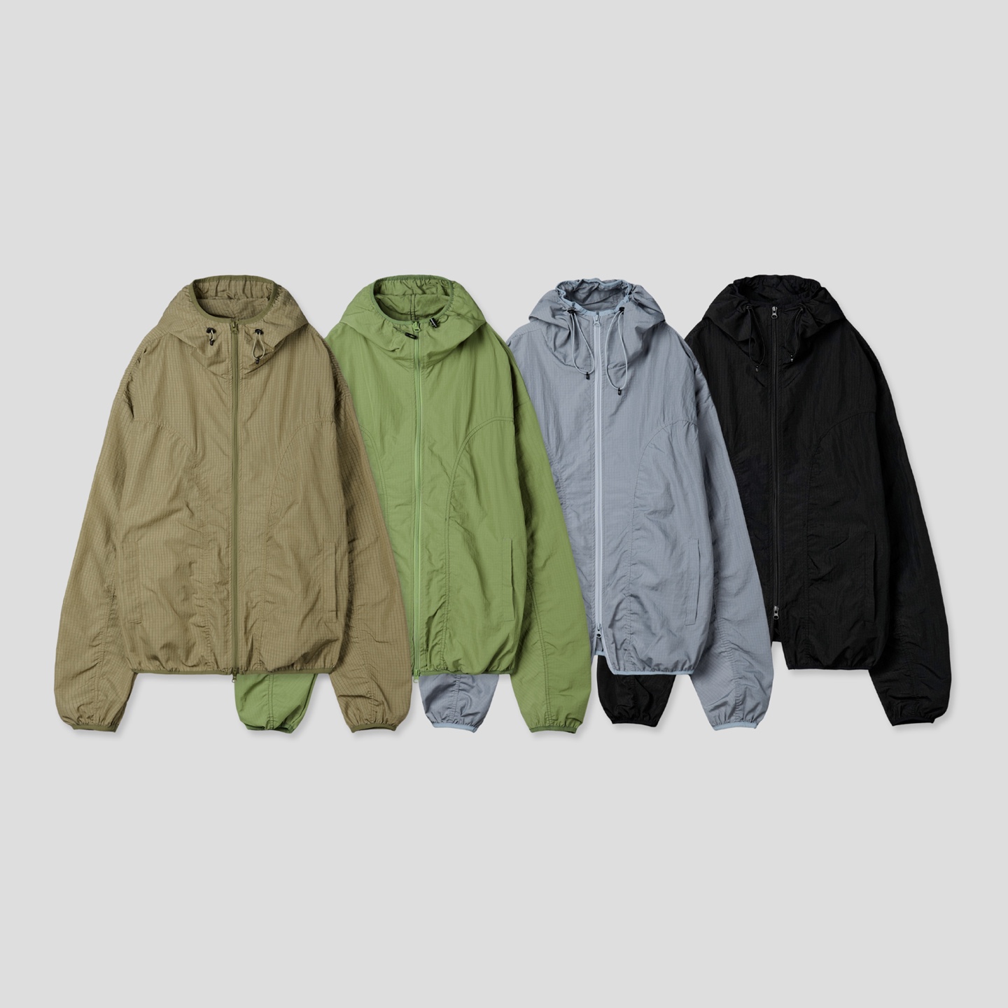 Core shirring waterproof hooded jacket