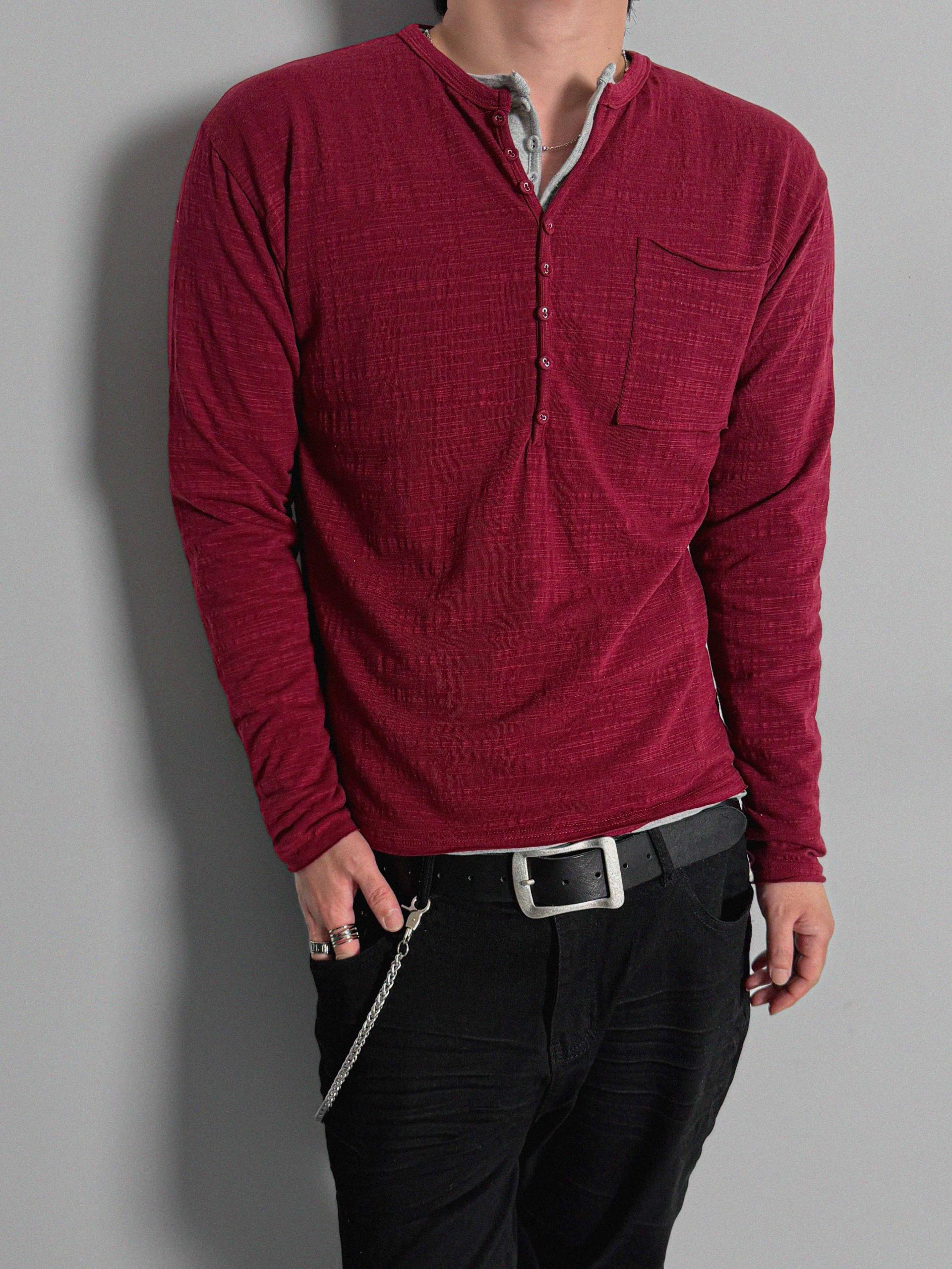 Button slub henley neck slim t