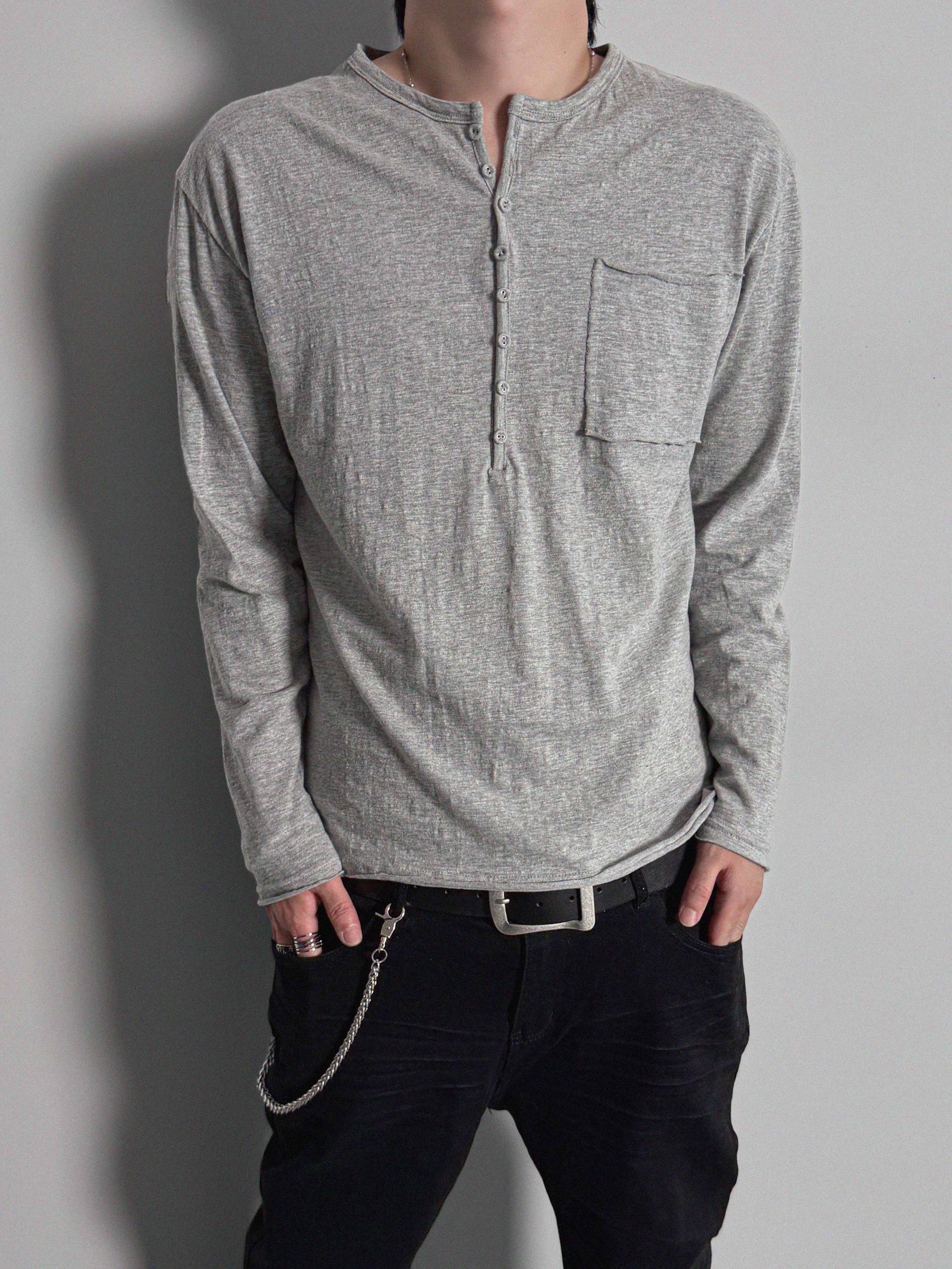 Button slub henley neck slim t