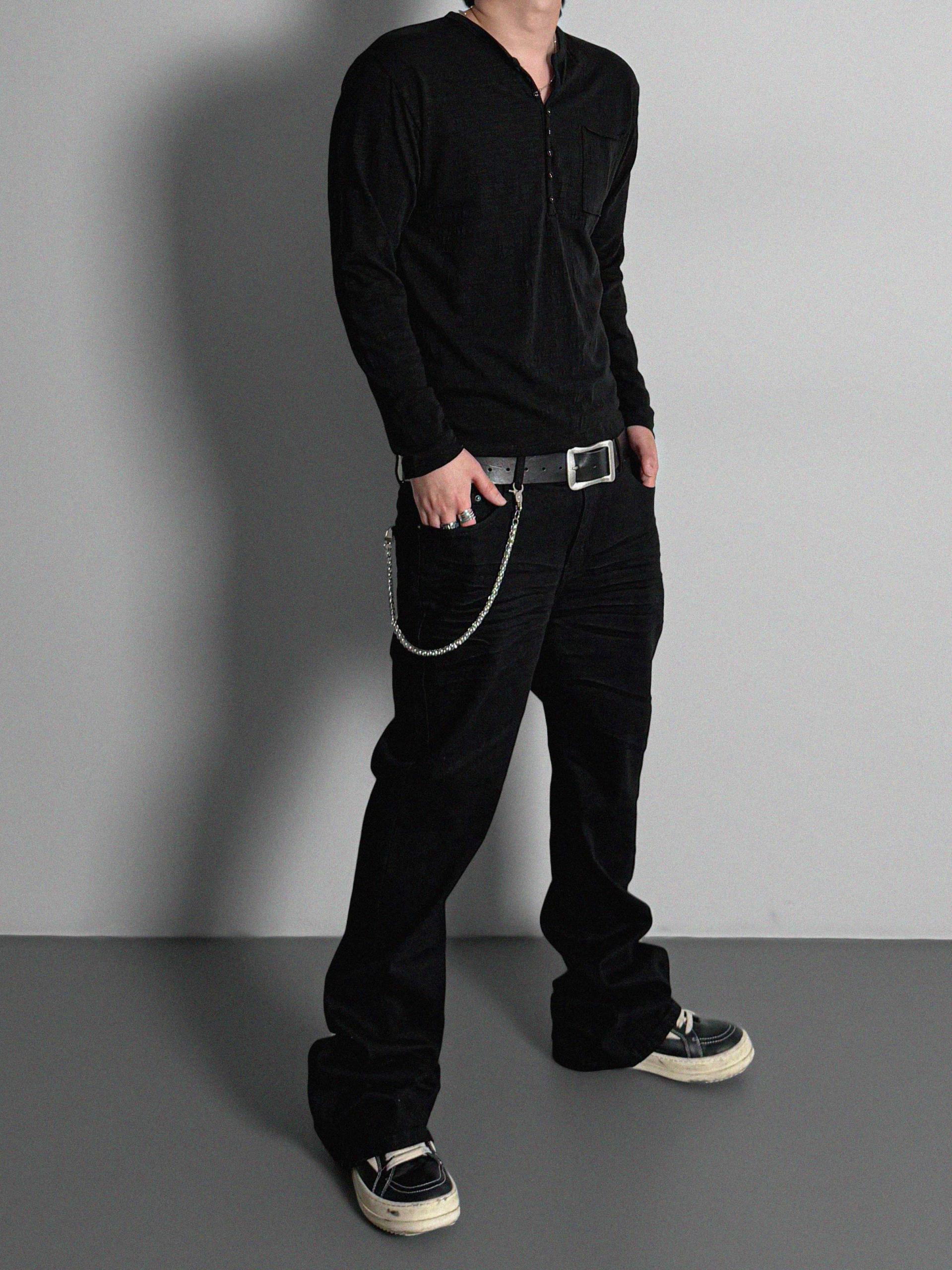 Button slub henley neck slim t