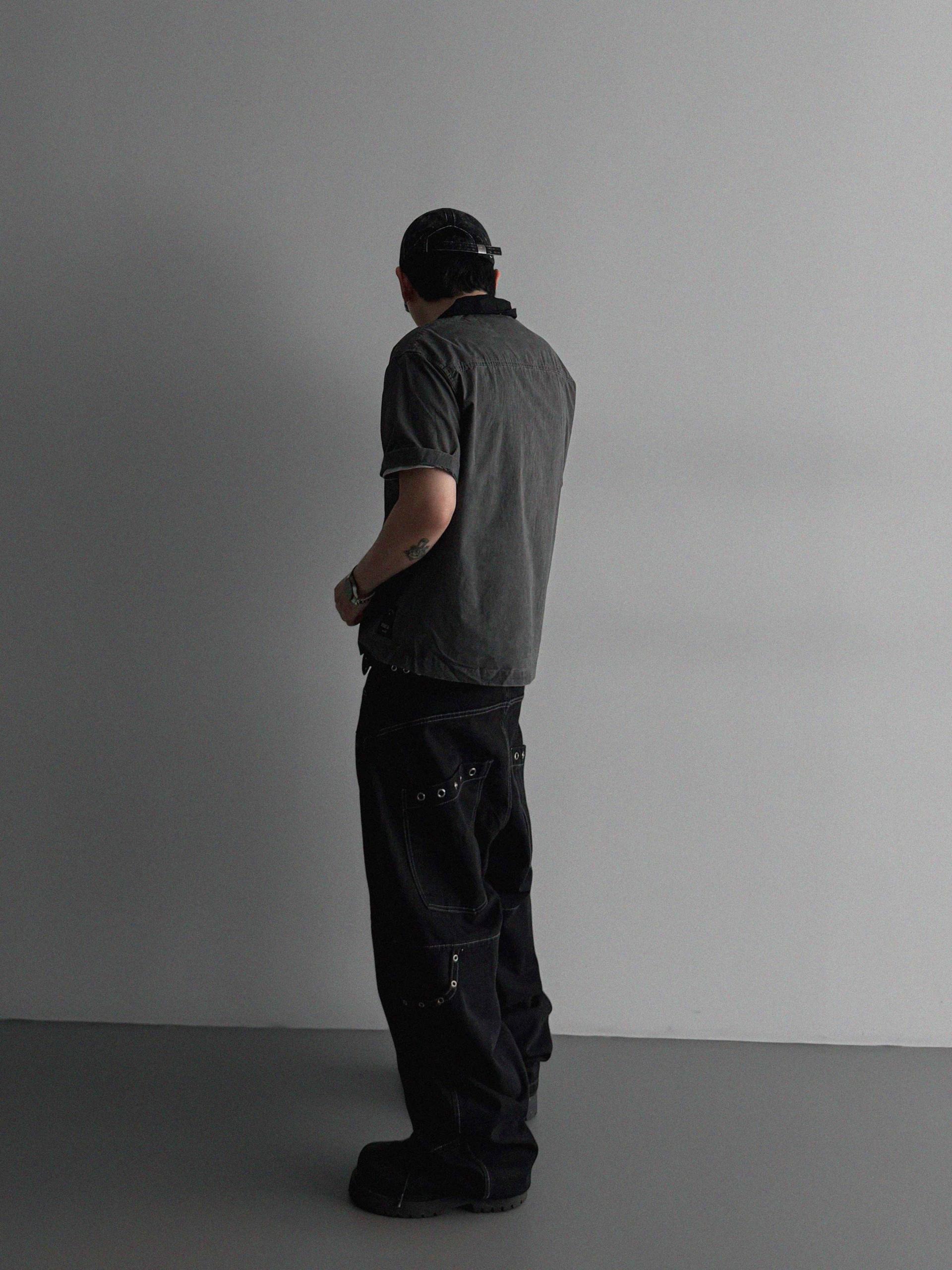 Eyelet pocket balloon denim pants