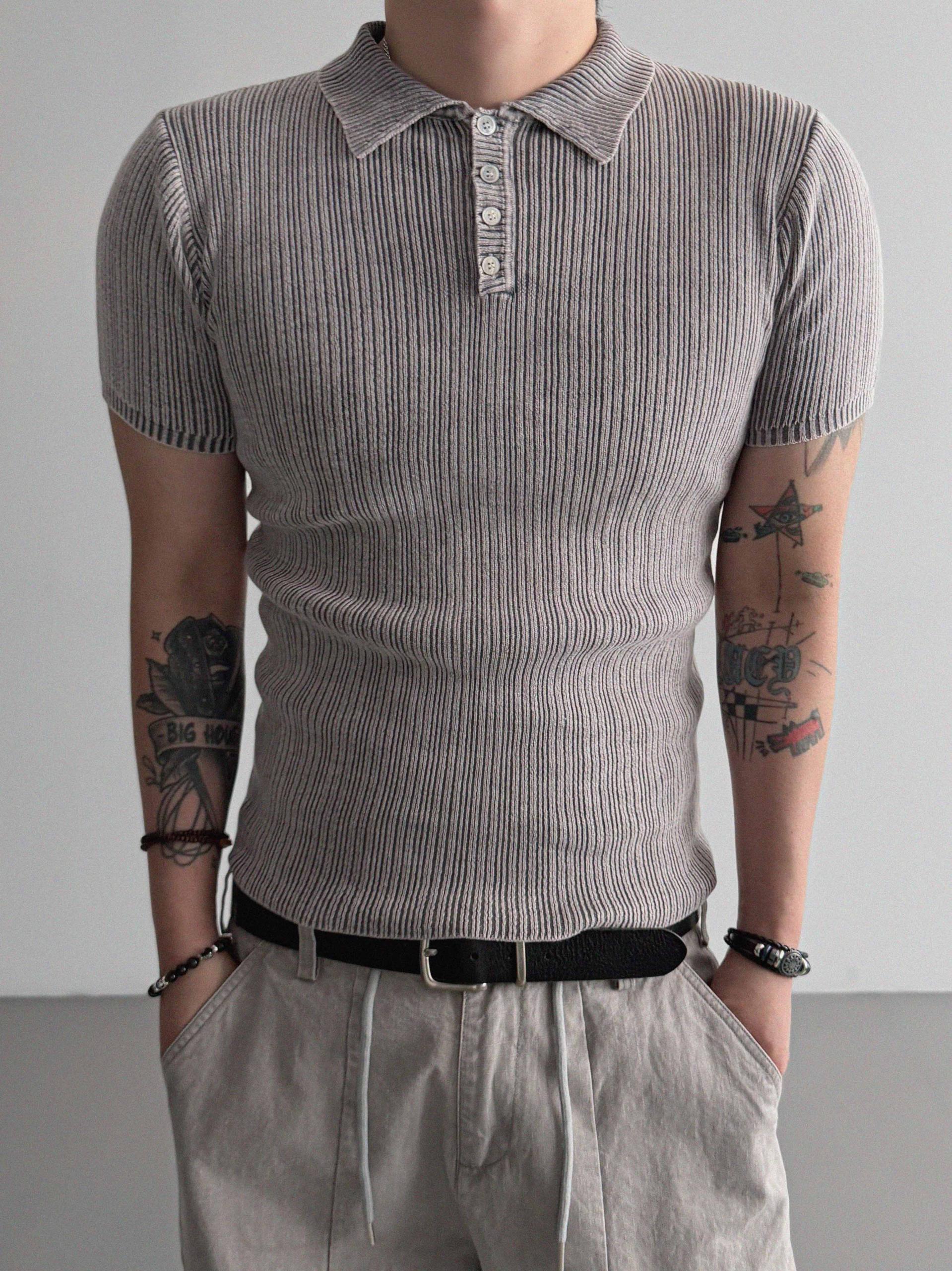 Garments ribbed collar muscle half T