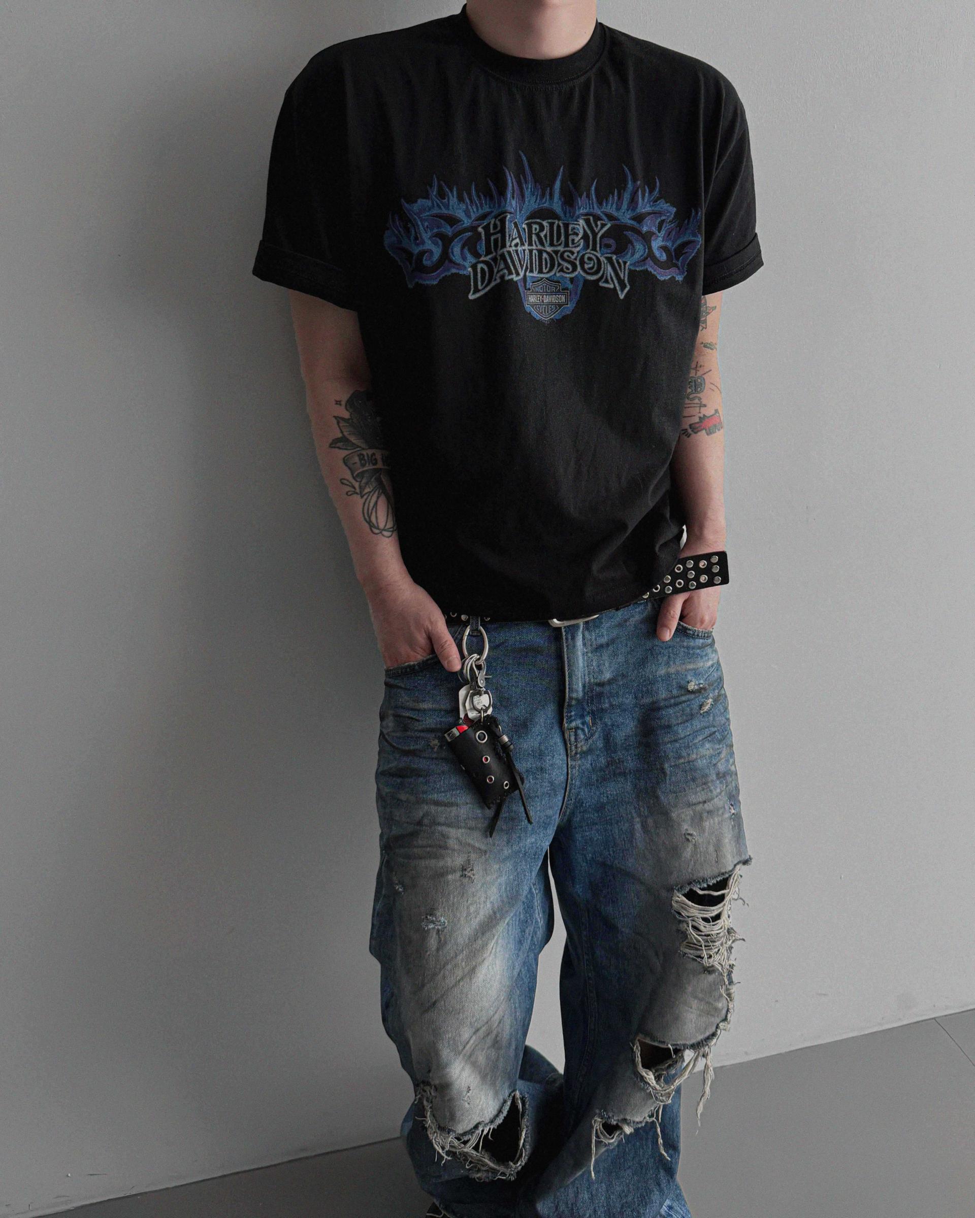 Flame harley crop half t