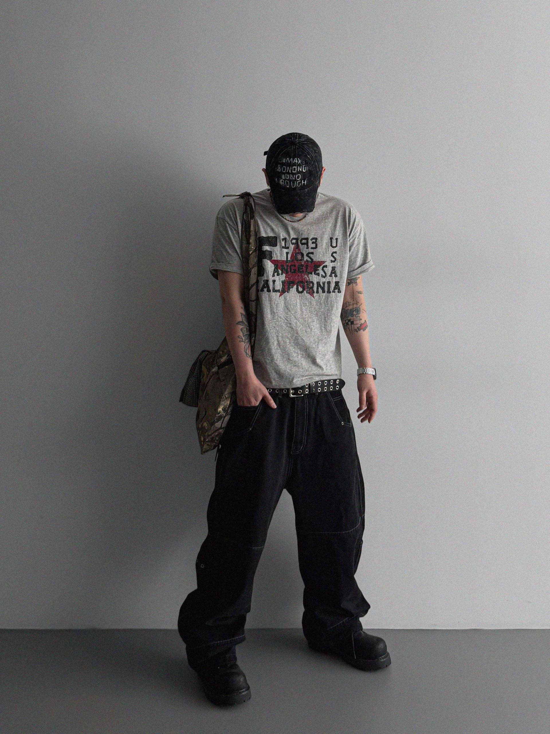Eyelet pocket balloon denim pants